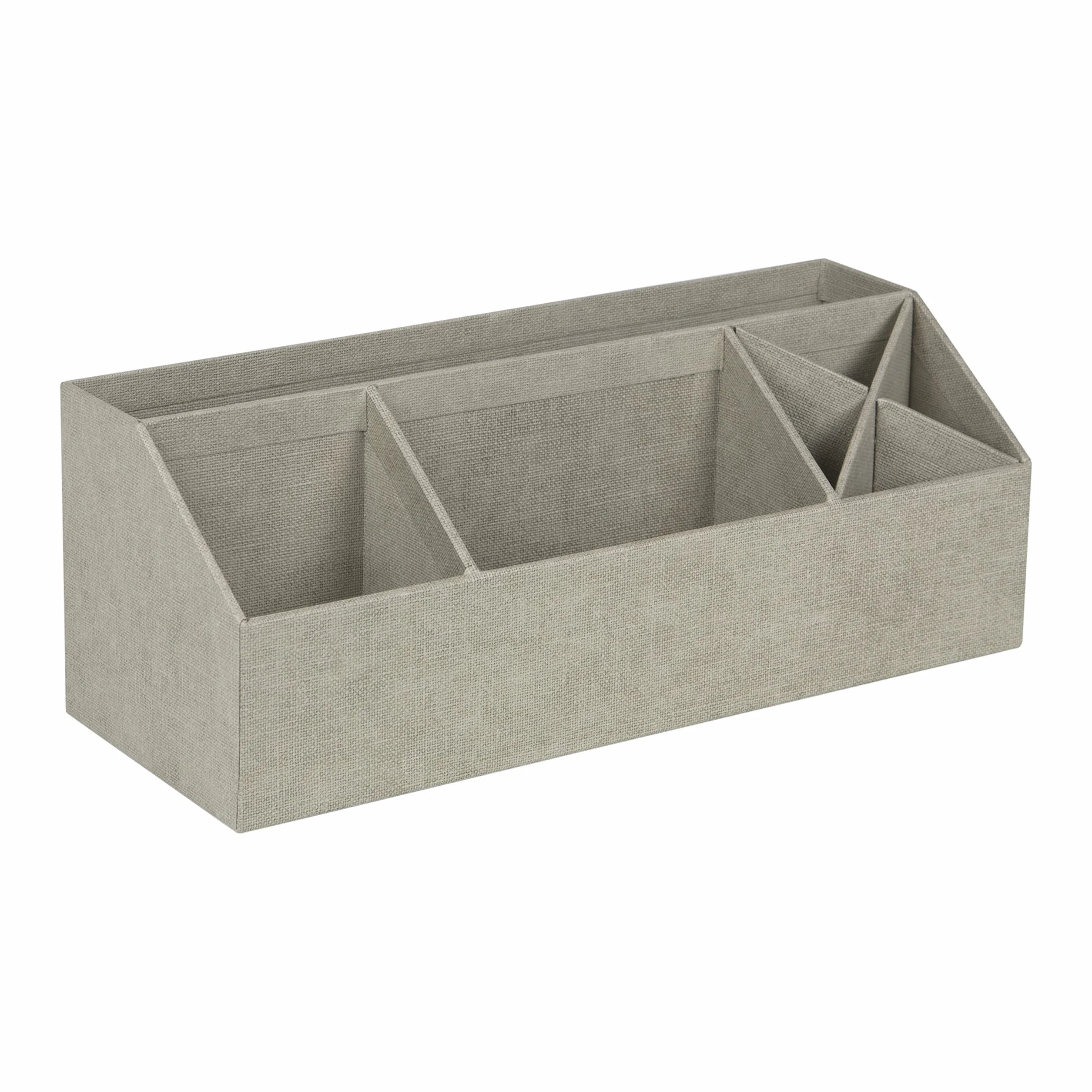 Bigso Box of Sweden Organizer na biurko z 4 przegródkami, do przechowywania notatek, spinaczy do papieru, długopisów itp. – uchwyt na długopisy z płyty pilśniowej i papieru o wyglądzie lnu, beżowy