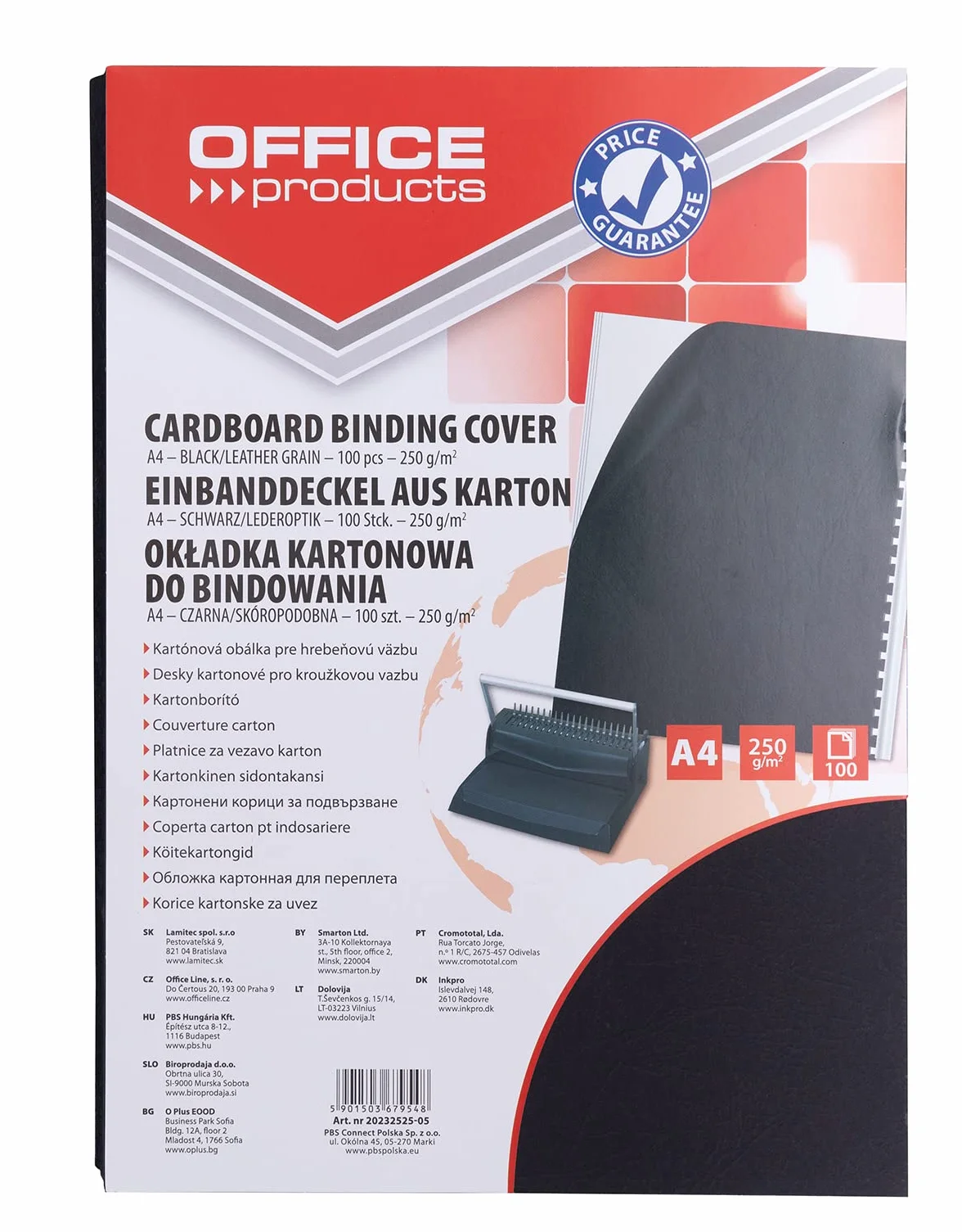 Okładki do Bindowania OFFICE PRODUCTS Karton A4 250gsm Skóropodobne 100szt Czarne/Prezentacja/Typ-do Bindowania/Rodzaj-Tylna, Karton/Materiał-Karton/Kolor-Czarny/Gramatura (g/m2)-250