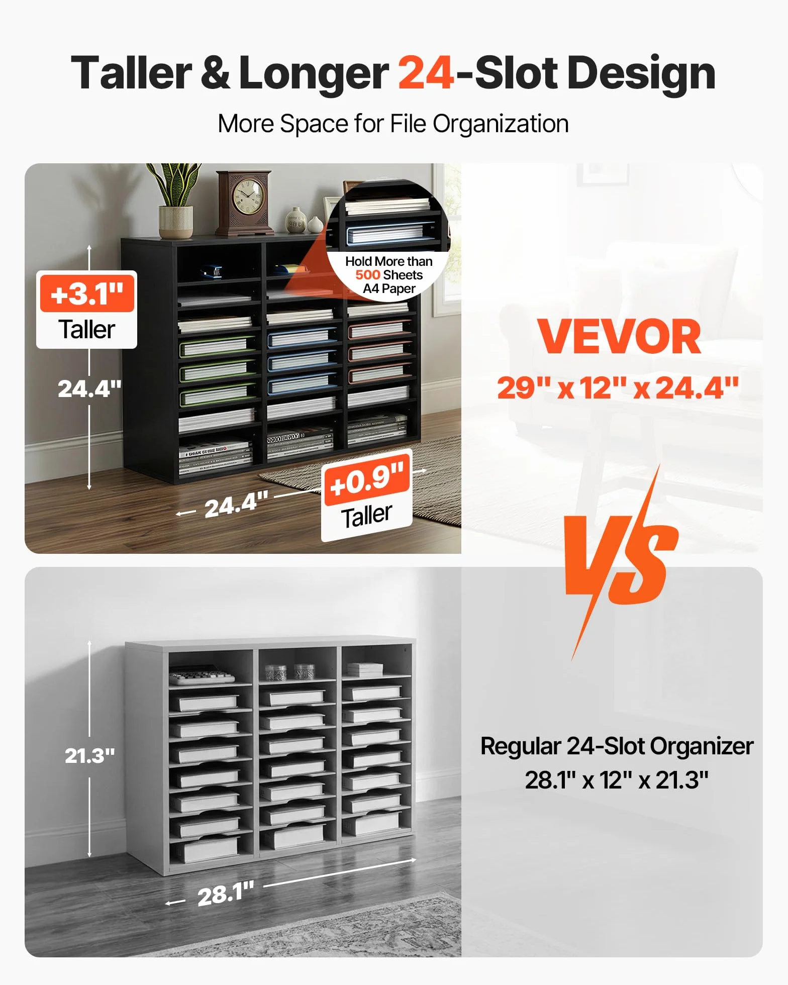 VEVOR Drewniany Organizator Literatury Płyta wiórowa Stojak do przechowywania dokumentów 24 przegródek 73,7x30,5x62 cm Klasyfikator literatury z regulowanymi półkami biurowymi, Czarny