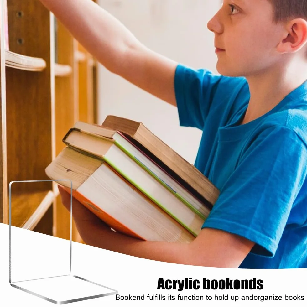 Zestaw stojaków na książki 4 przezroczyste akrylowe podpórki do książek. Nadaje się do szkoły, domu, biura, biblioteki, sypialni i organizacji biurka