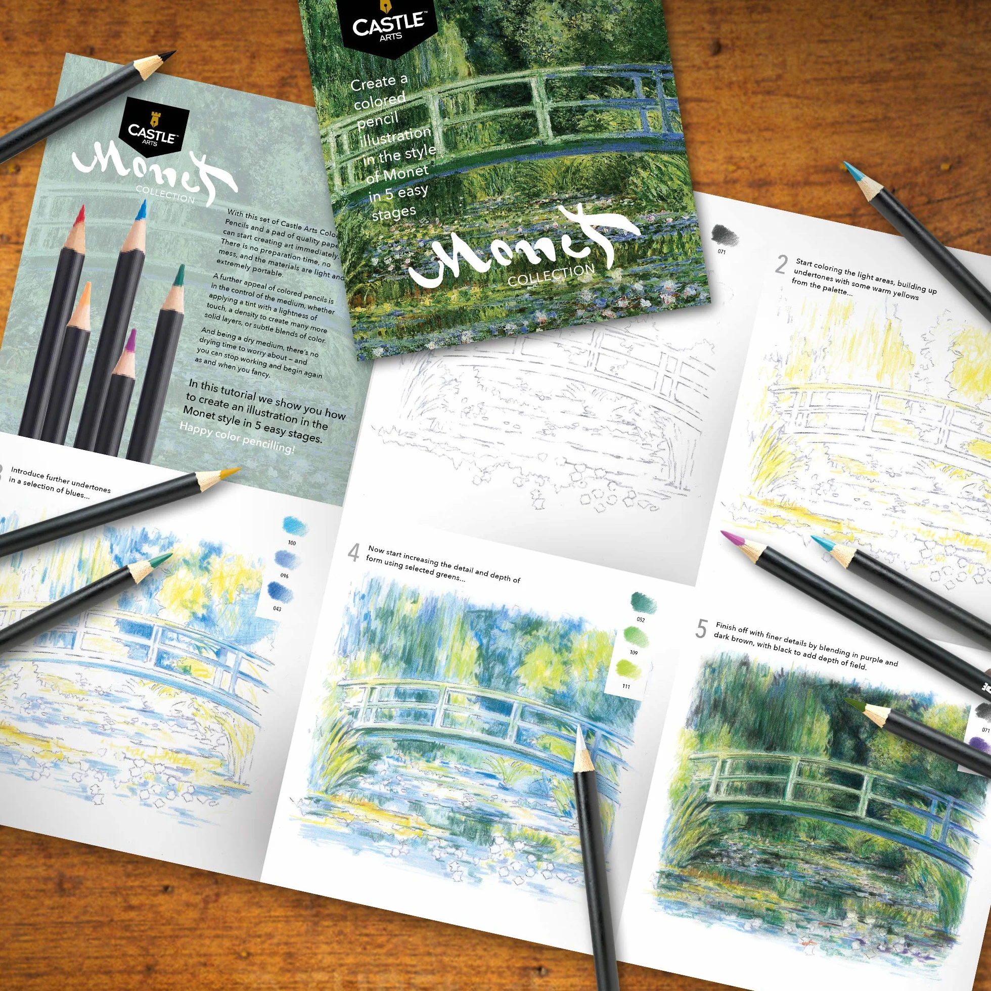 Castle Arts tematyczny zestaw 24 kolorowych ołówków w blaszanym pudełku, idealne kolory inspirowane "Monet". Zawiera wysokiej jakości, gładkie kolorowe rdzenie, doskonałą wydajność mieszania i warstw,