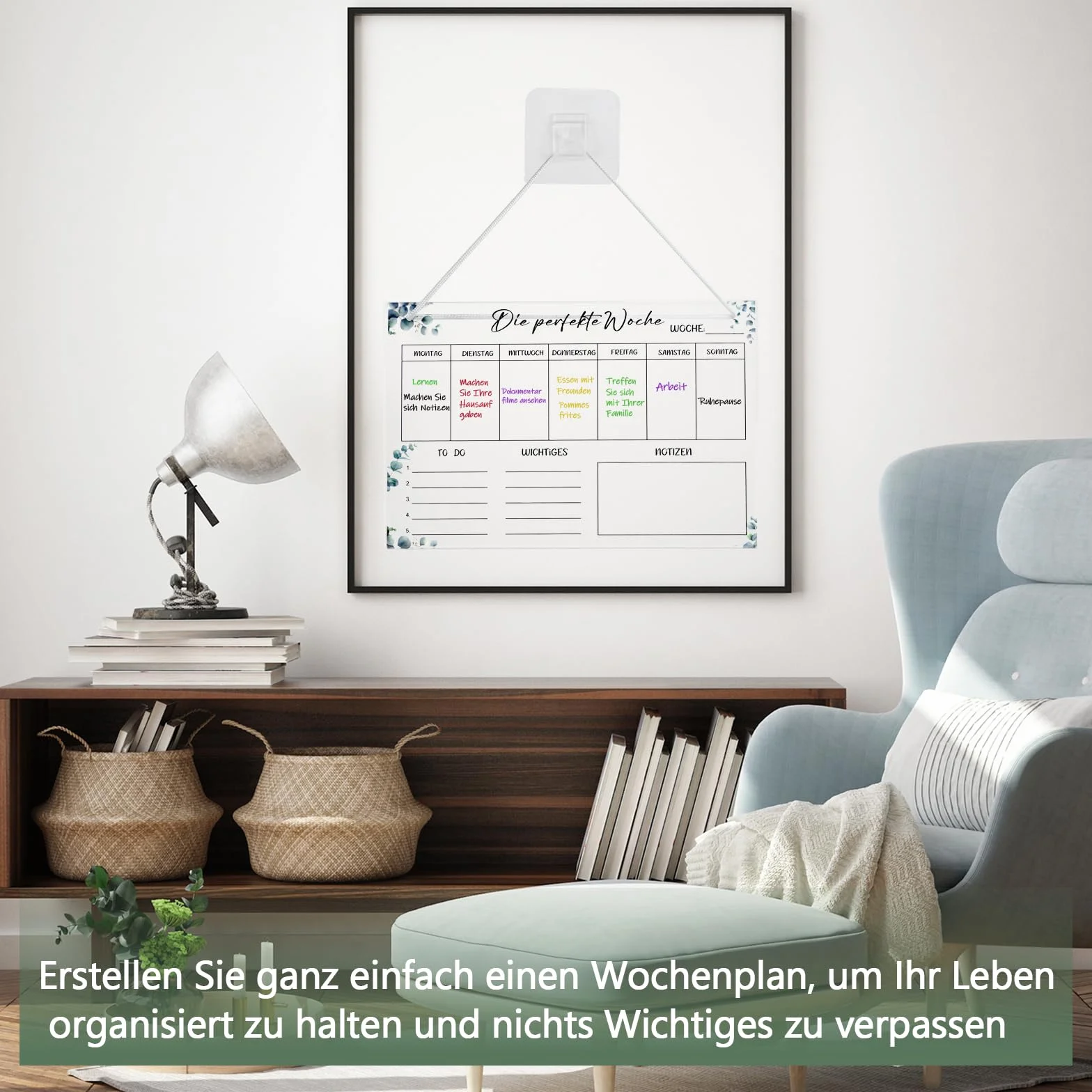 Planer tygodniowy zmywalny – 30 x 20 cm, planer posiłków, z akrylu, do planu domowego, planera rodzinnego, z 6 pisakami do zawieszenia, lista rzeczy do zrobienia w gospodarstwie domowym, w języku