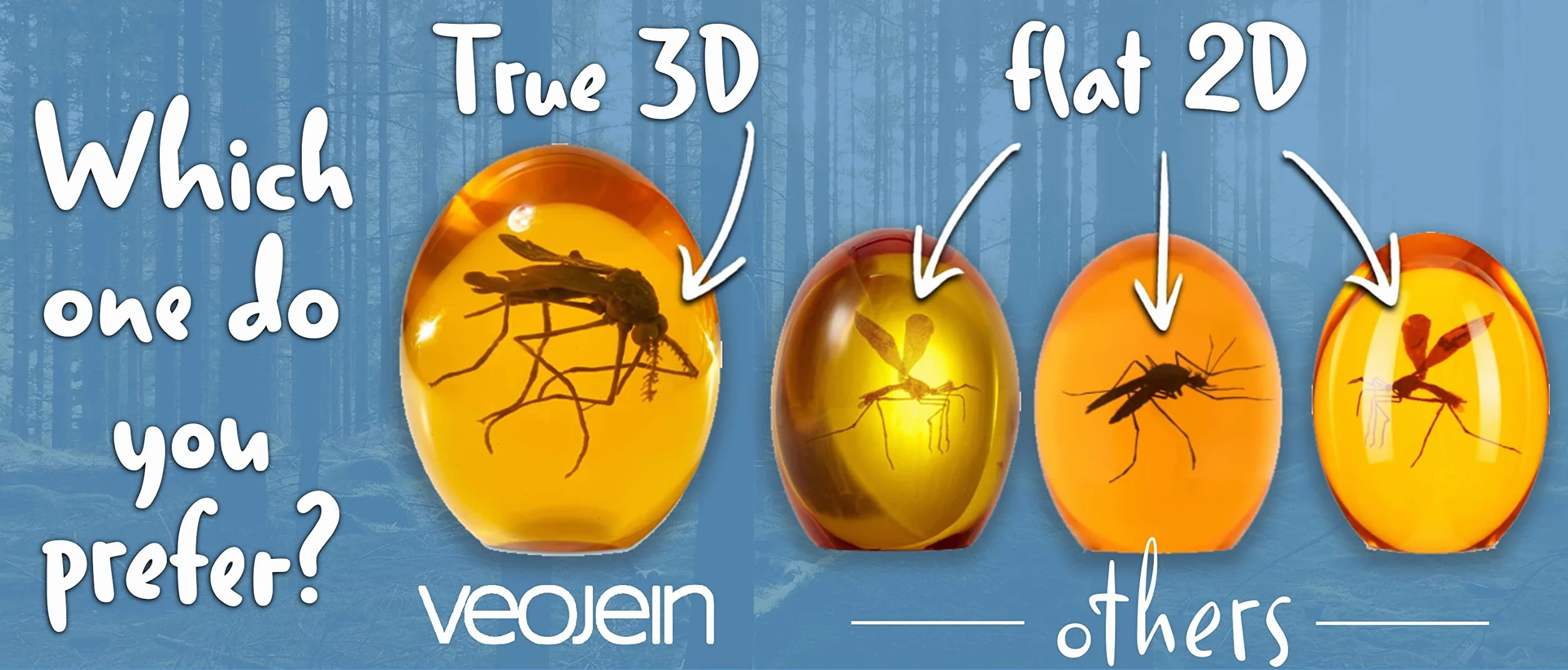 VEOJEIN Komar jurajski 3D w bursztynie - realistyczna kolekcja - płaski przycisk do papieru z żywicy