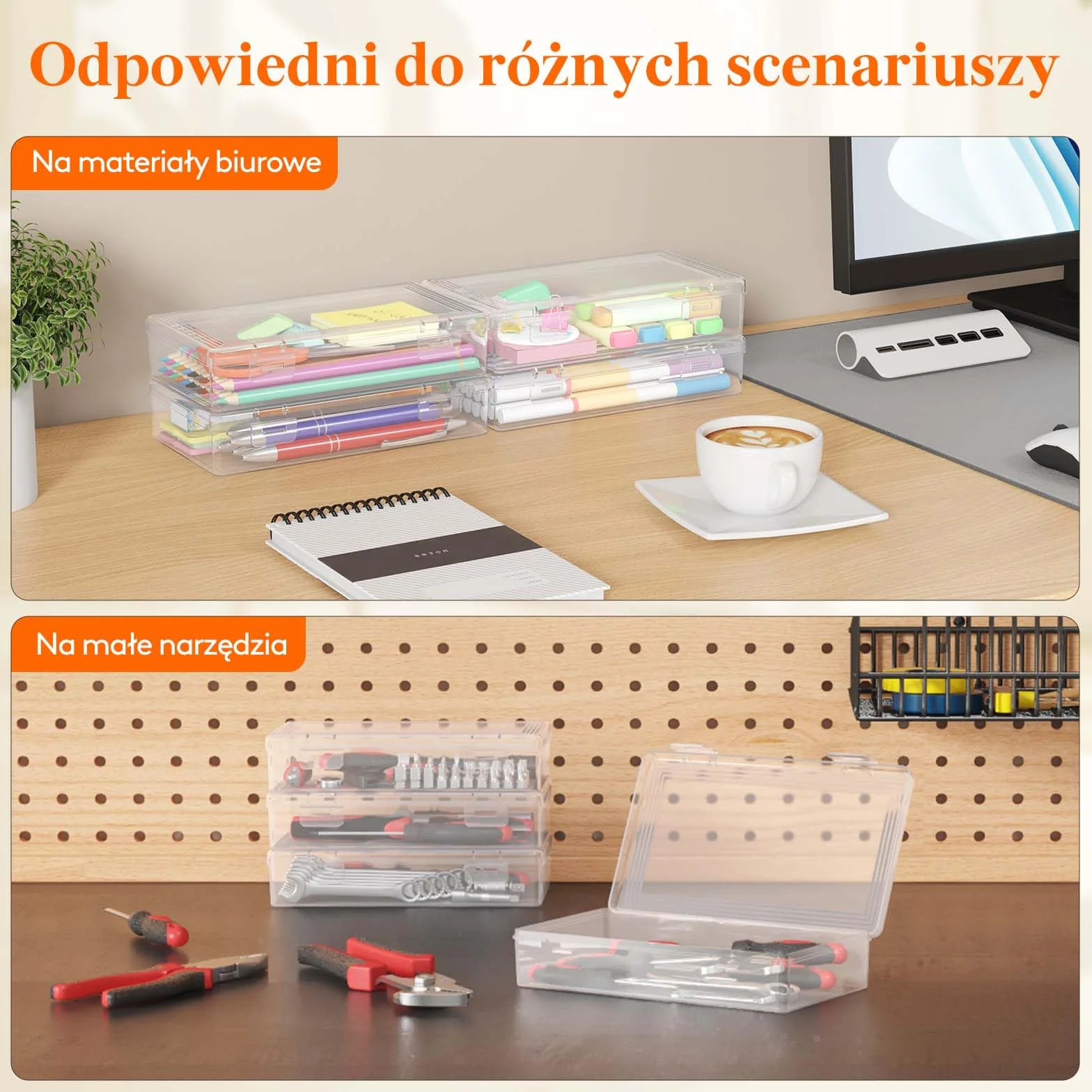Lifewit Plastikowy piórnik z zatrzaskową pokrywką, twardy piórnik o dużej pojemności, można układać w stos, organizer na artykuły artystyczne, do biura