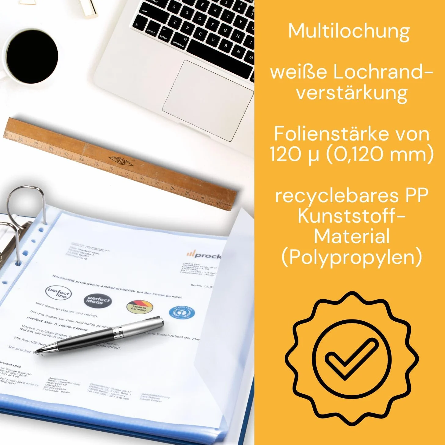 perfect line 20 Koszulki na dokumenty z klapką DIN-A4, Przezroczyste Koszulki Foliowe, Foliowe Koszulki A4 Groszkowane, Koszulki do Segregatora, Transparentne, bezkwasowe, chroniące dokumenty