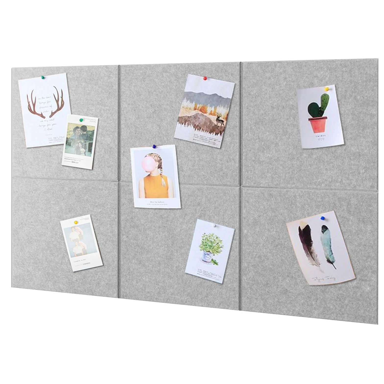 Duża tablica filcowa 90 x 60 cm, 6 sztuk, panele akustyczne 30 x 30 cm, grubość 0,9 cm, dekoracja ścienna