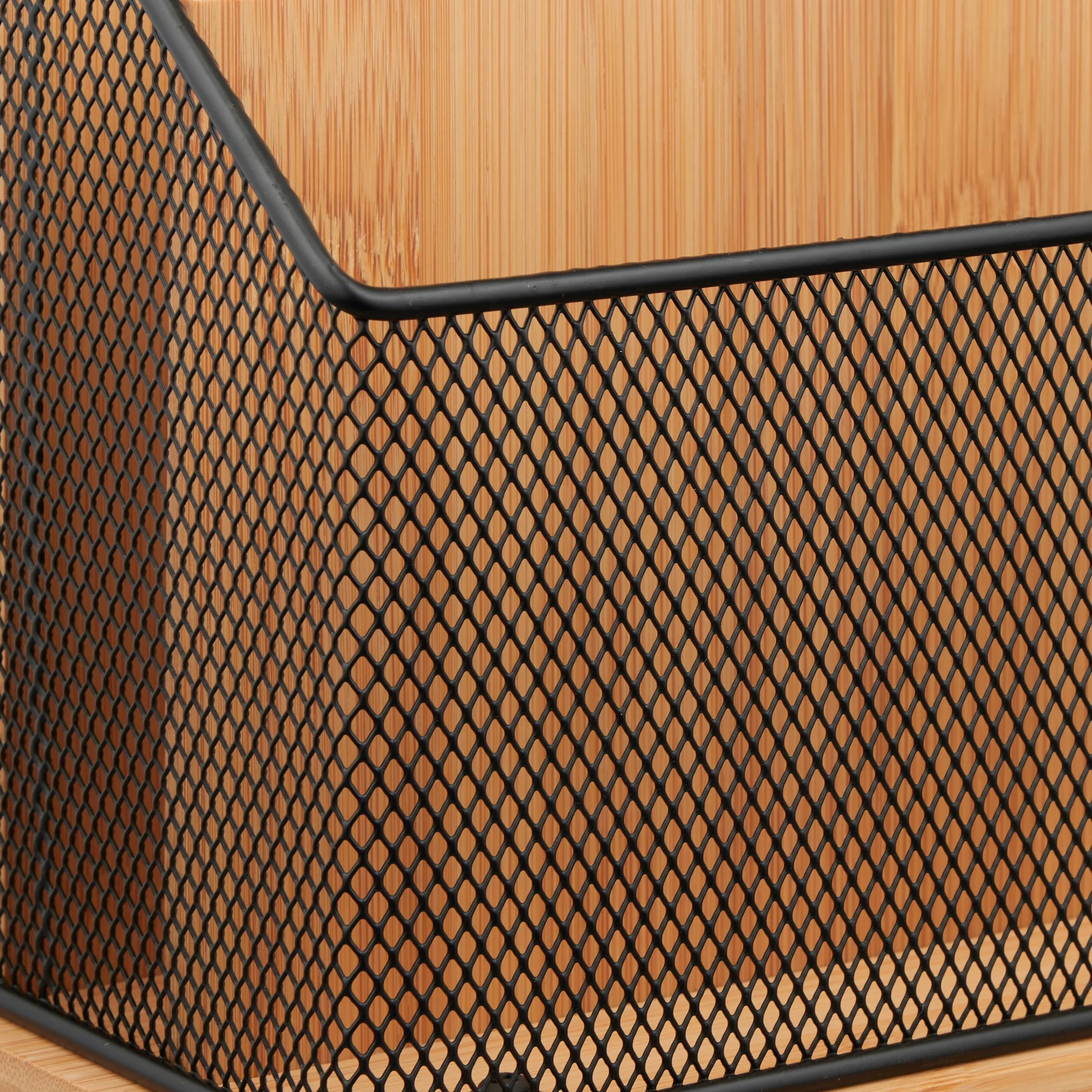 Relaxdays Stojak na dokumenty 3 przegródki metal bambus 20x29x14 cm naturalny czarny