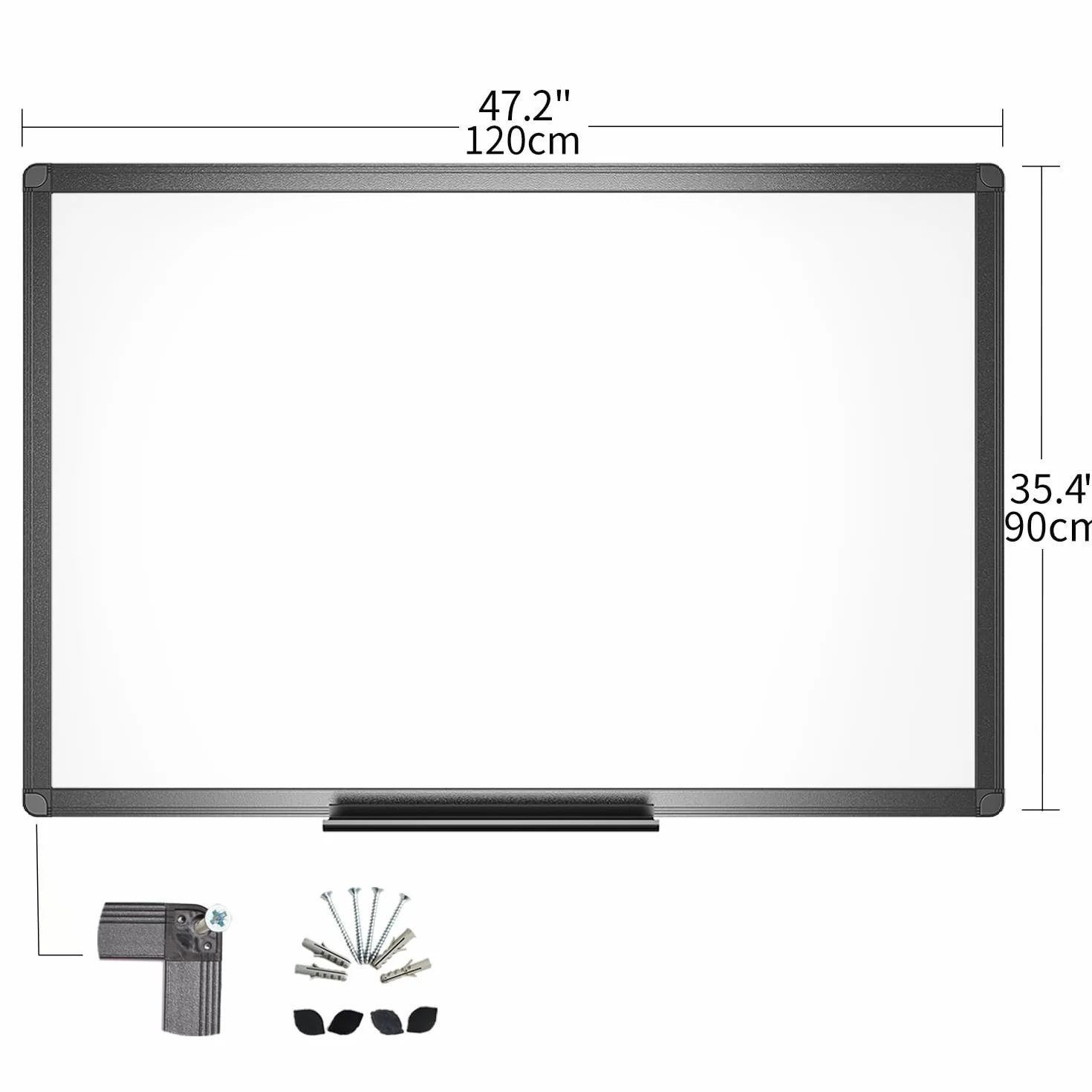 VIZ-PRO Magnetyczna tablica suchościeralna 120 x 90 cm, tablica suchościeralna z czarną aluminiową ramą i tacą na długopisy