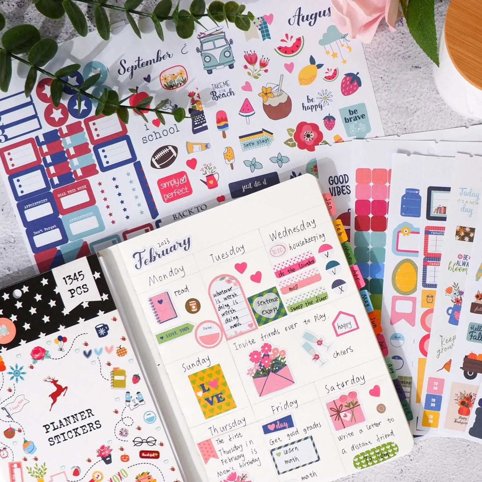 1345PCS Naklejki Agenda, 28 Arkuszy Planner Naklejki Bullet Journal, Planowanie Pracy, Budżetu i Dekoracji