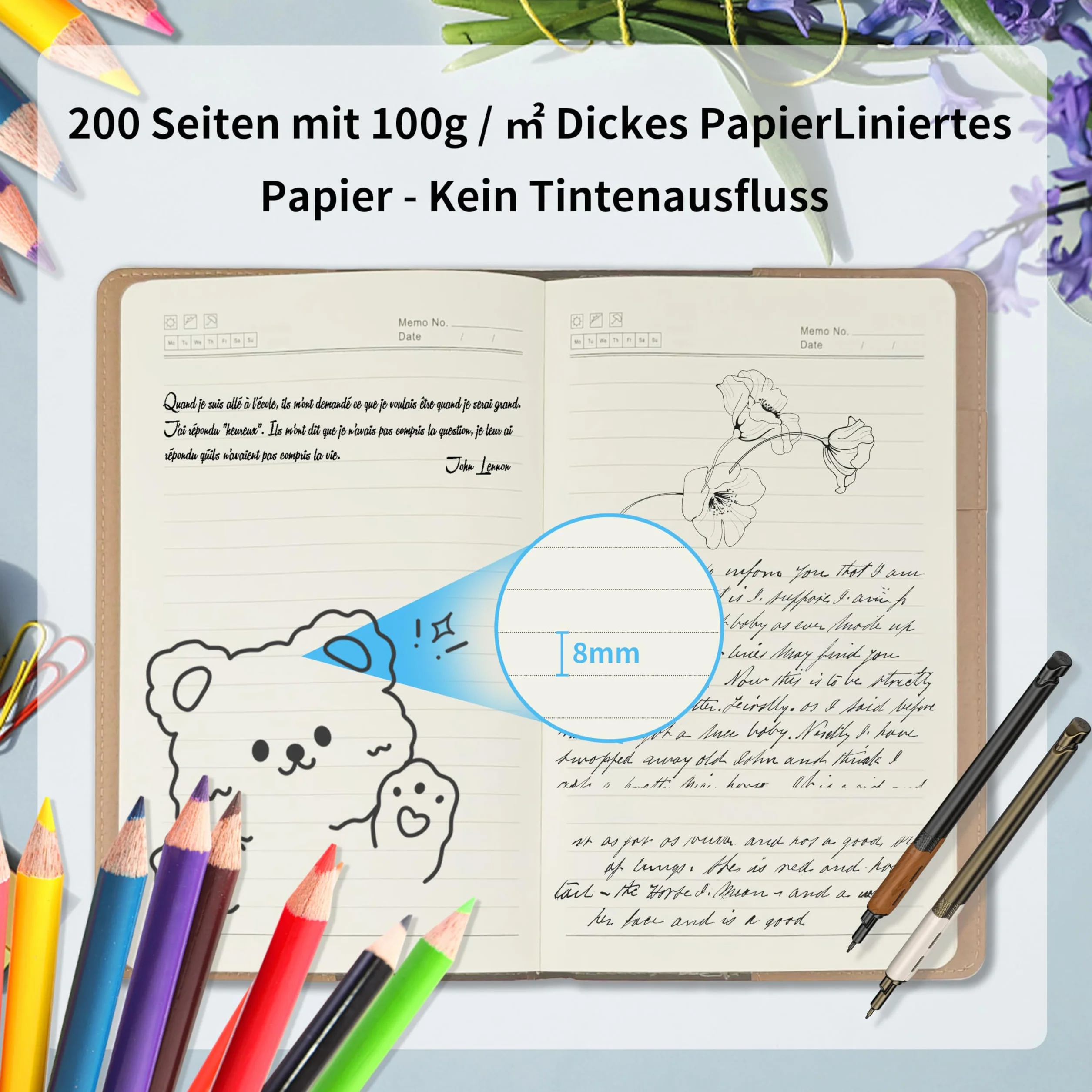 Notatnik A5 z zamkiem w kształcie serca i motylem UV, 200 stron 100 g/m², linijka 8 mm, czarny