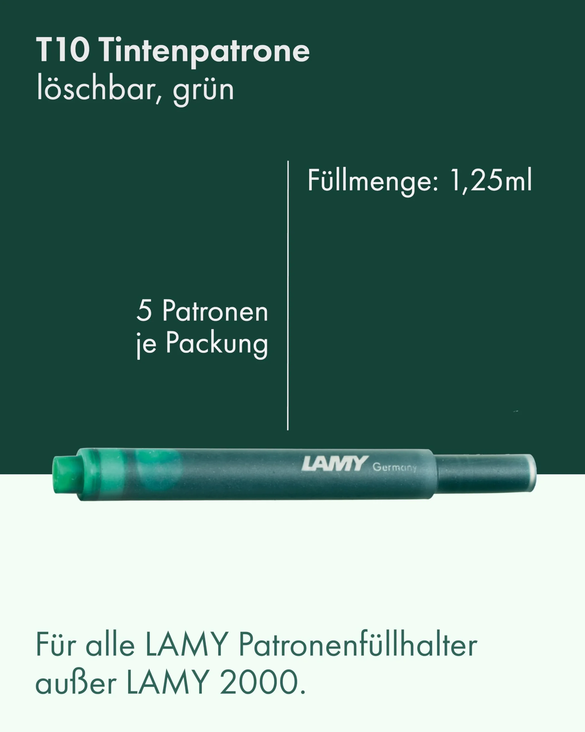 LAMY T10 zestaw 4 wkładów atramentowych zielony 1,25 ml 5 sztuk