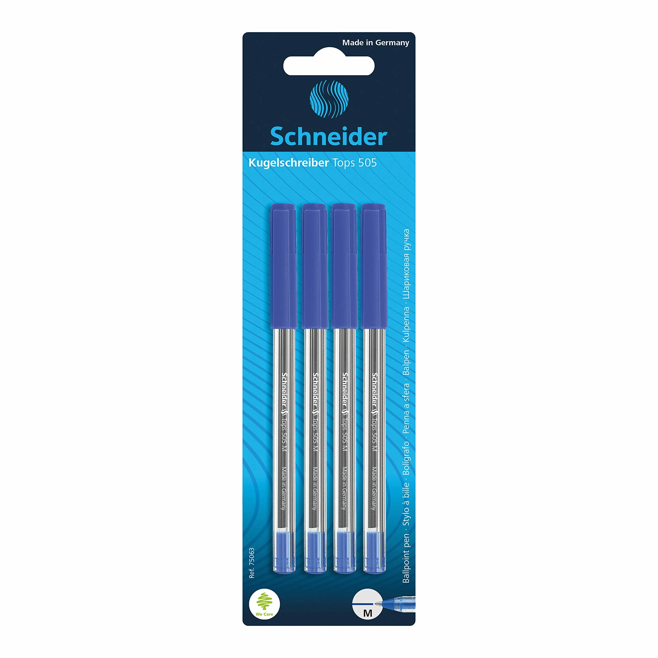 Schneider Długopis Tops 505, model czapki, M, niebieski, 4 sztuki