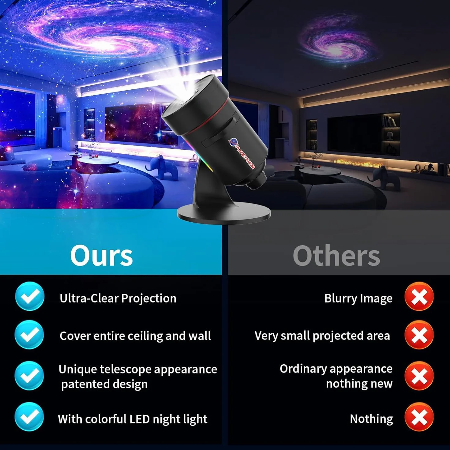 Projektor Star 8. generacji Galaxy HD planetarium lampka nocna obracana 360° mgła z regulowanym przyciskiem i timerem