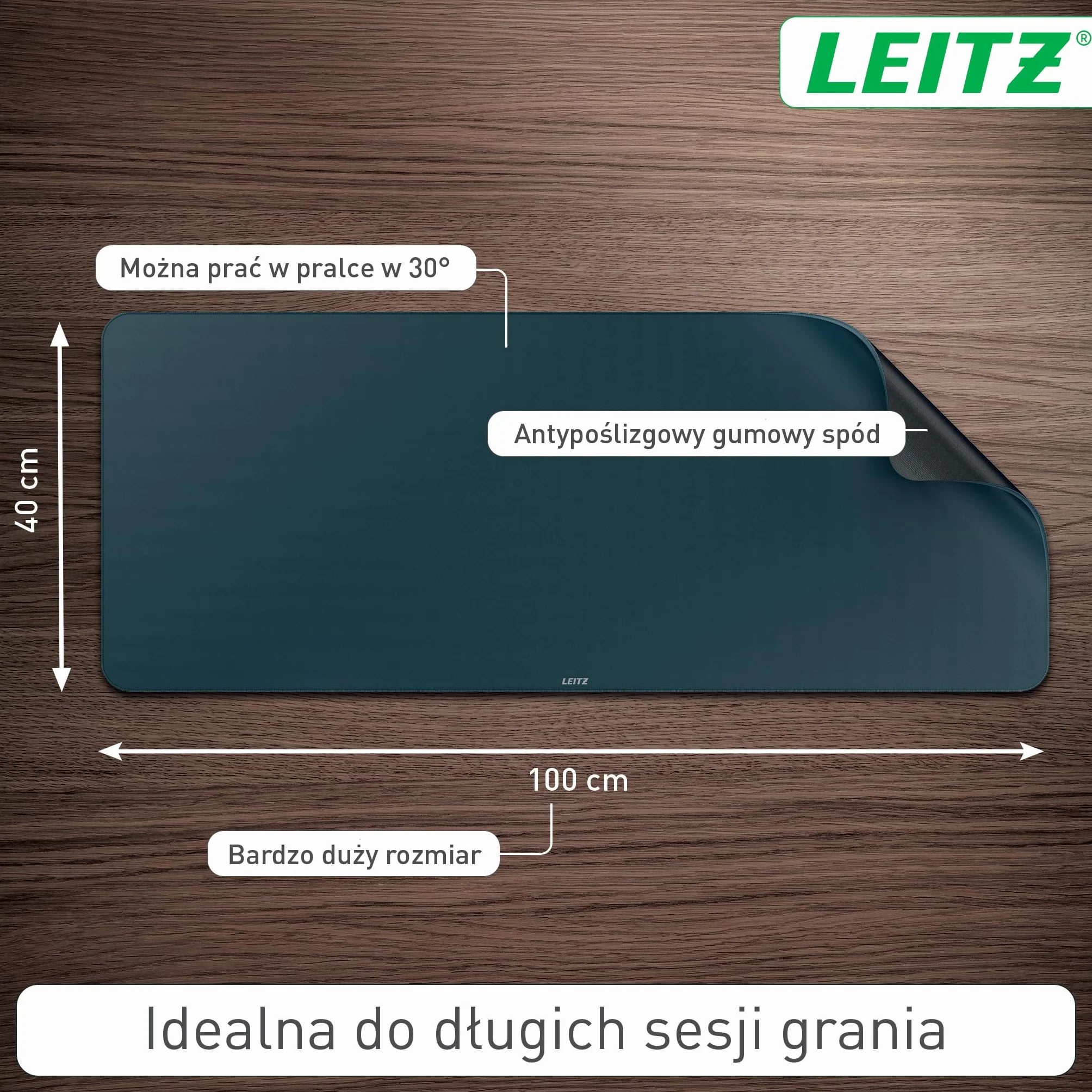 Leitz podkładka pod mysz gamingowa 100 x 40 cm szara