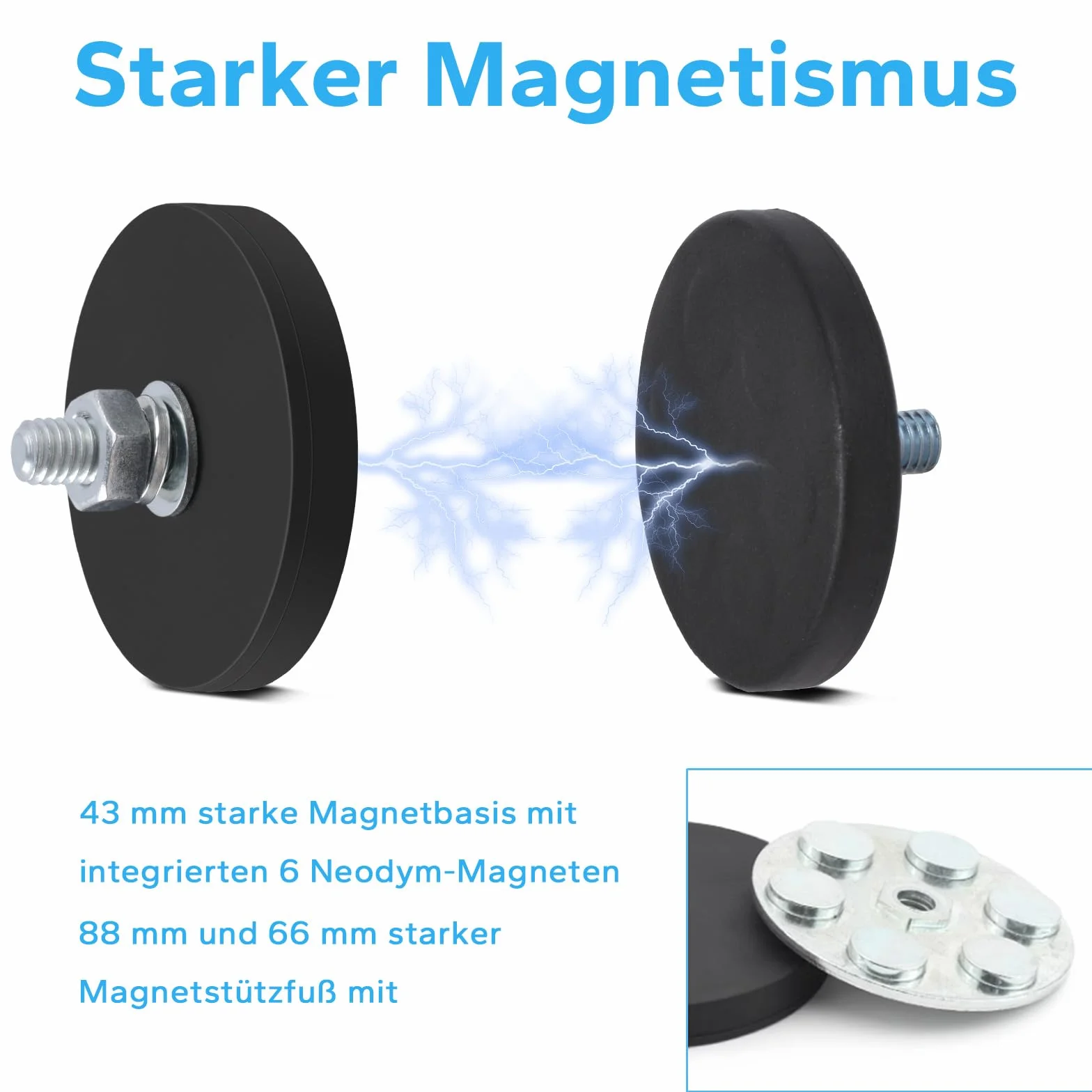 Magnesy gumowe bardzo silny magnes neodymowy z gwintem wewnętrznym 15kg 4 szt. 43m