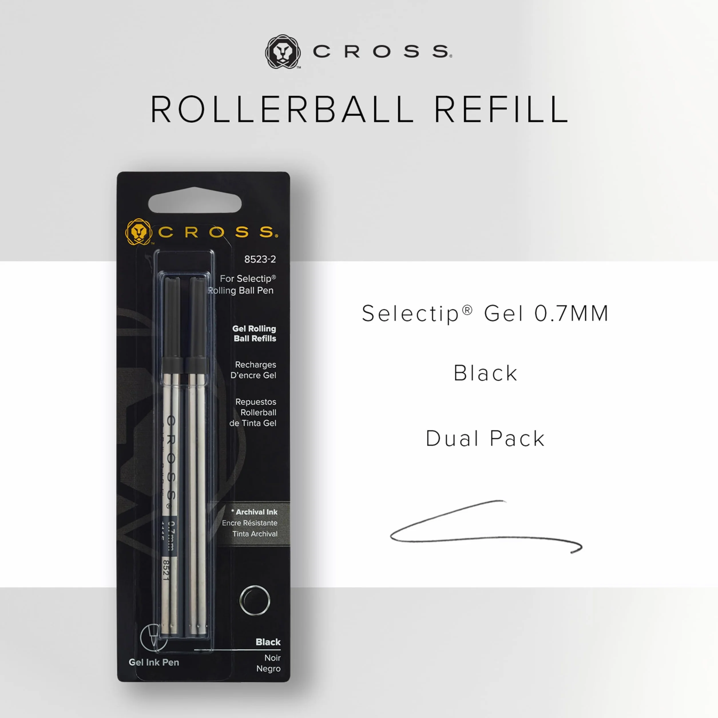 Cross oryginalny wkład do żelowych wkładów atramentowych, kompatybilny z długopisami żelowymi Rollerball, czarny, 2 sztuki