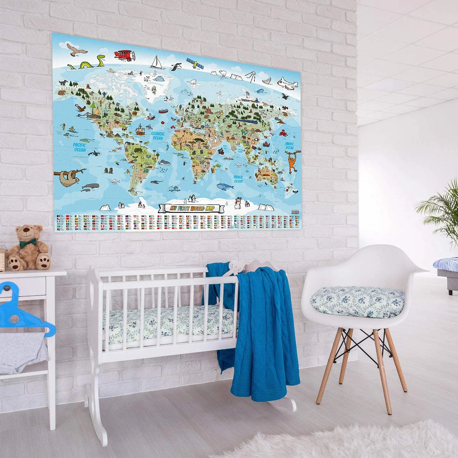 Panoramiczna mapa świata dla dzieci XXL 140 x 100 cm ręcznie rysowana kolorowana Angielski