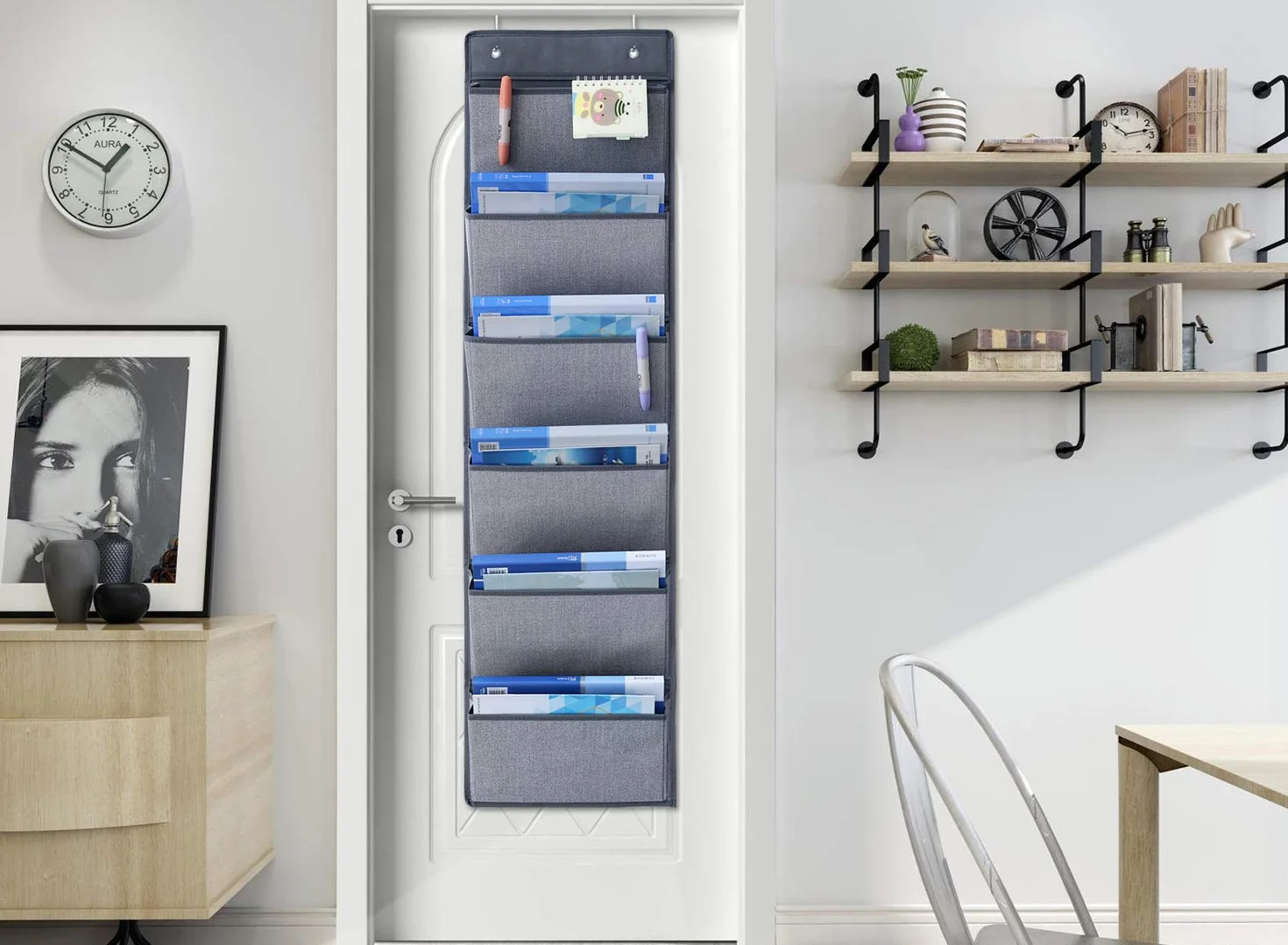 homyfort Magazine 1 wiszący organizer na drzwi lub ścianę, z materiału, 6 kieszeni, szary