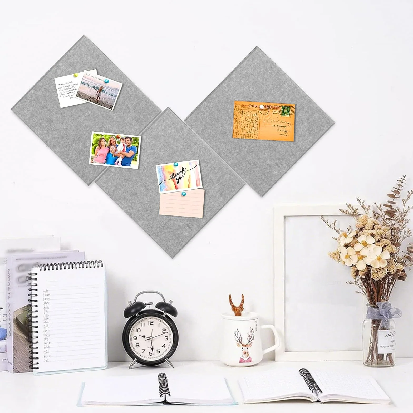 Duża tablica filcowa 90 x 60 cm, 6 sztuk, panele akustyczne 30 x 30 cm, grubość 0,9 cm, dekoracja ścienna