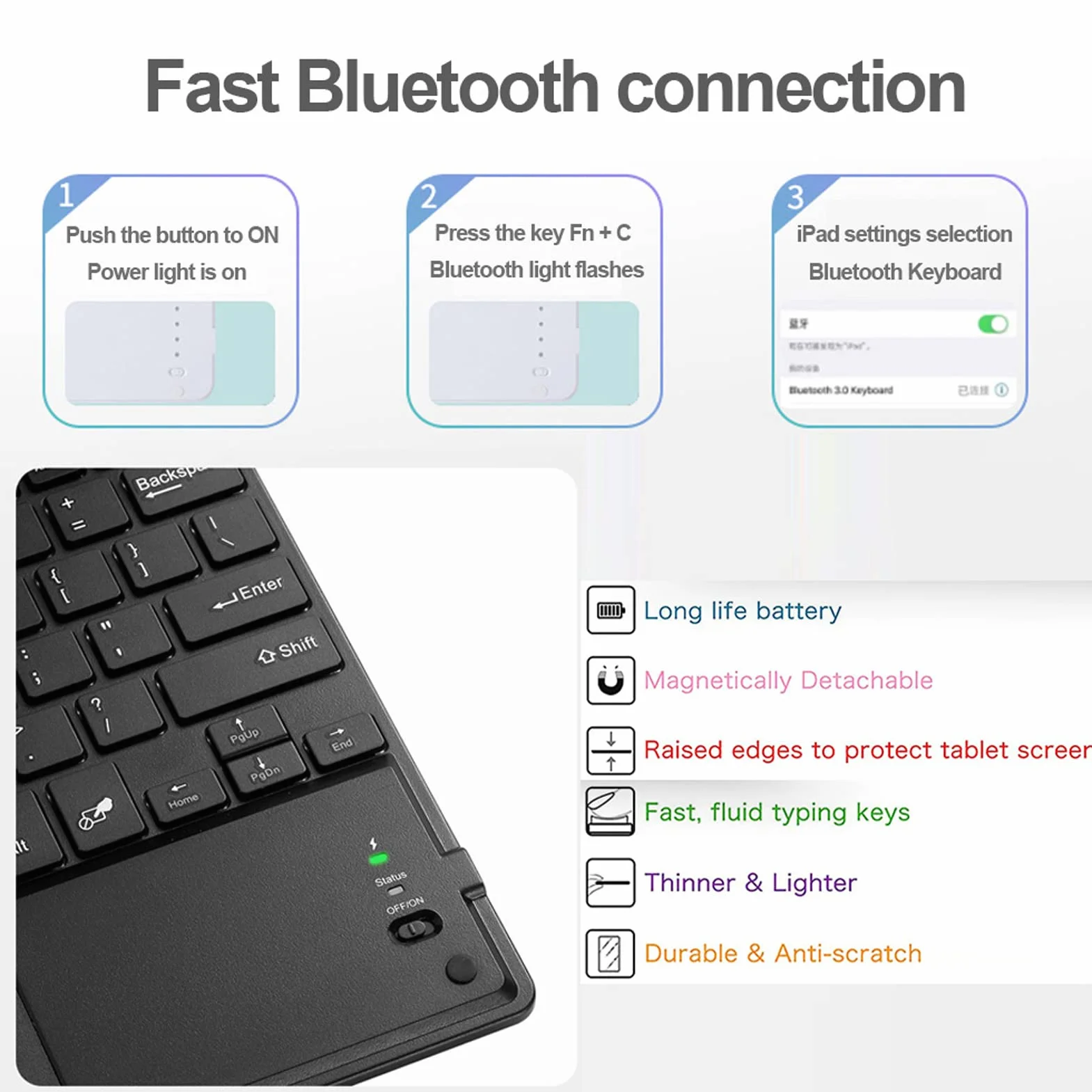 Etui na Klawiaturę z Touchpadem do iPad 6. Gen 2018, iPad Pro 9,7", iPad Air 2, Podświetlana 7 Kolorów, Ciemnoniebieski