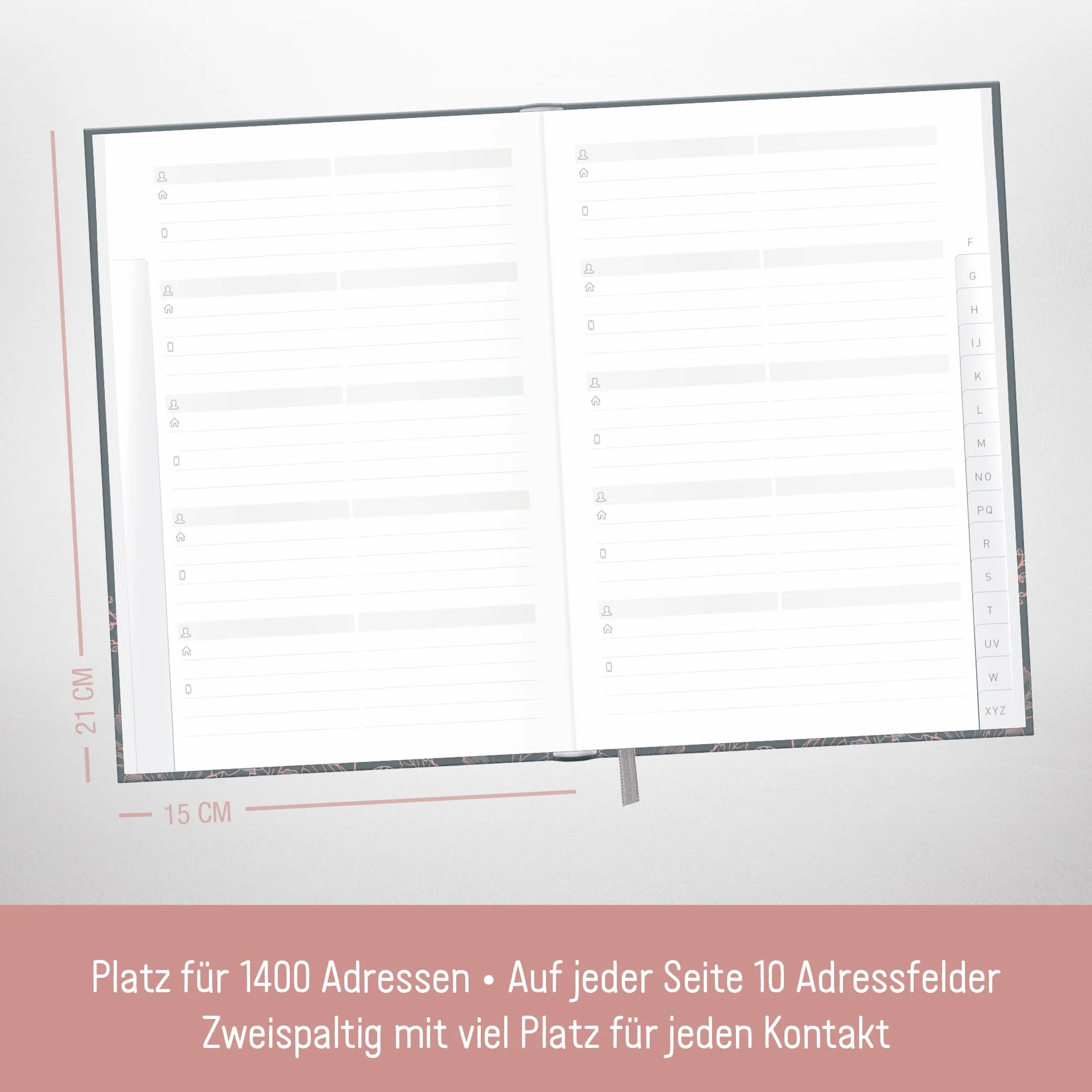 paper&you® Książka adresowa A5 z indeksem A-Z [Poppy] na kontakty, daty urodzin i hasła - zrównoważona & przyjazna dla klimatu