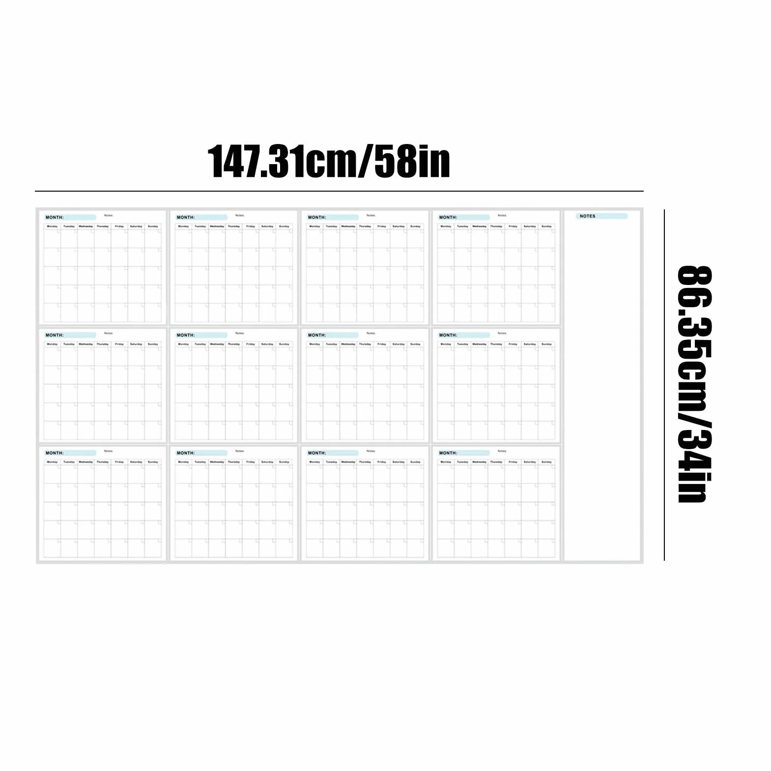 Planer ścienny, kalendarz ścienny, 12 miesięcy roczny dry-Erase duże składane powierzchnie do pisania, planery do wielokrotnego użytku w domu i szkole, 34 x 58