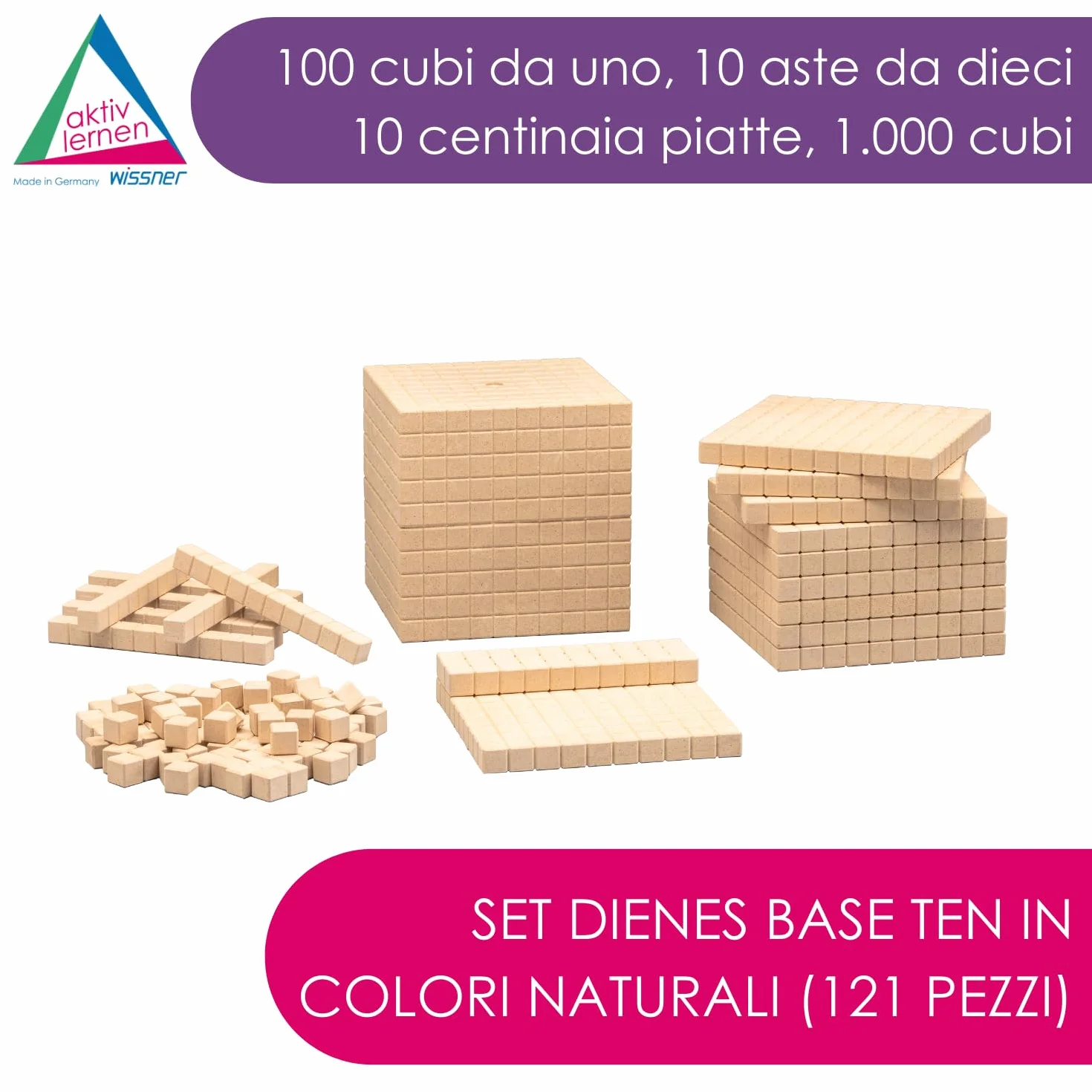 WISSNER Dienes Grundsortiment 121 elementów RE-Wood do liczenia dziesiętnego