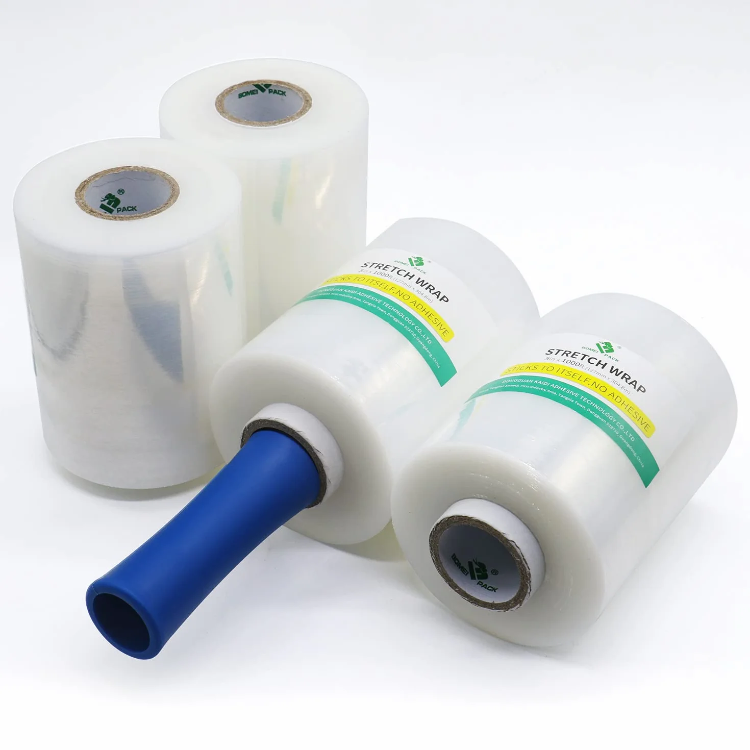 BOMEI PACK Mini folia stretch ręczna 20 my x 127 mm x 300 m przezroczysta 4 rolki z uchwytem