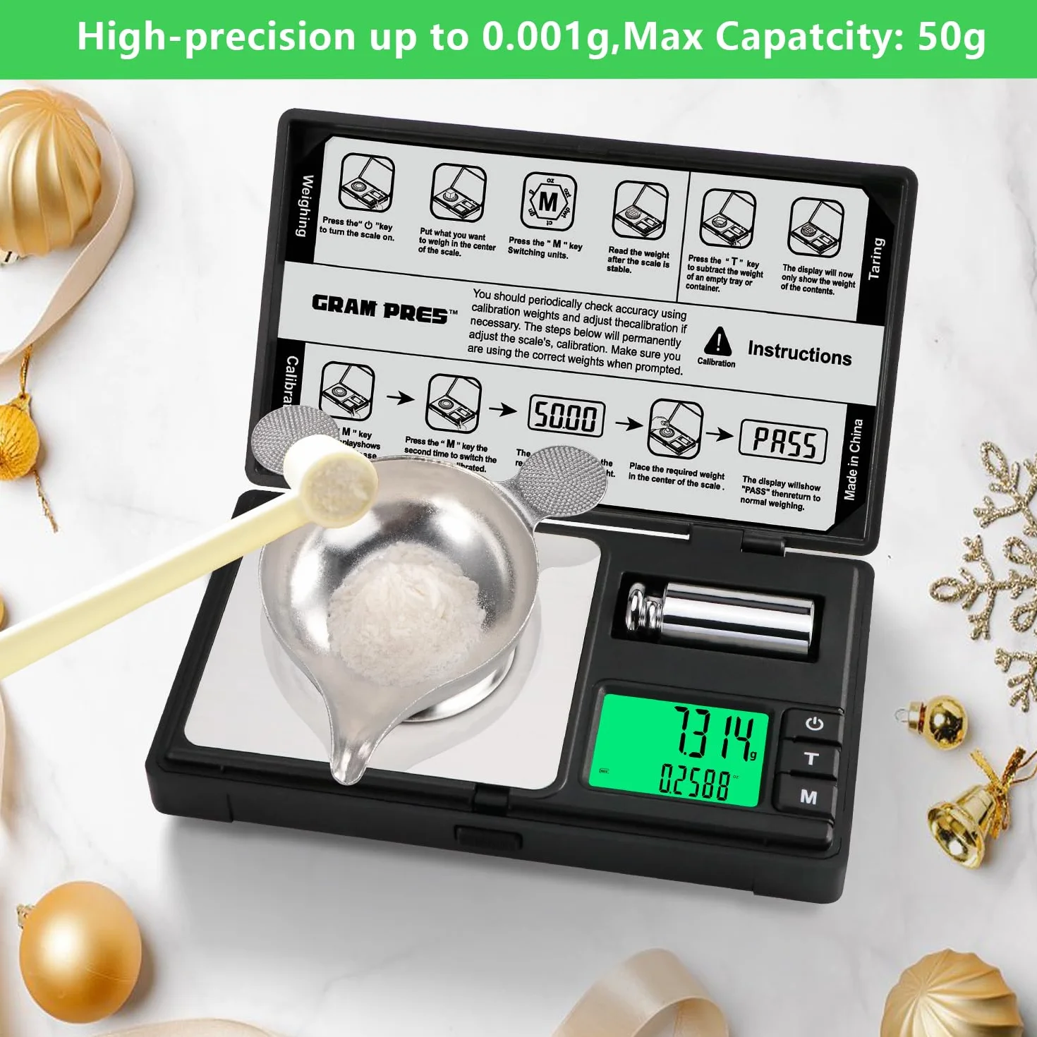 GRAM PRES Waga Miligramowa 50 g/0,001 g Cyfrowa Mini Kieszonkowa