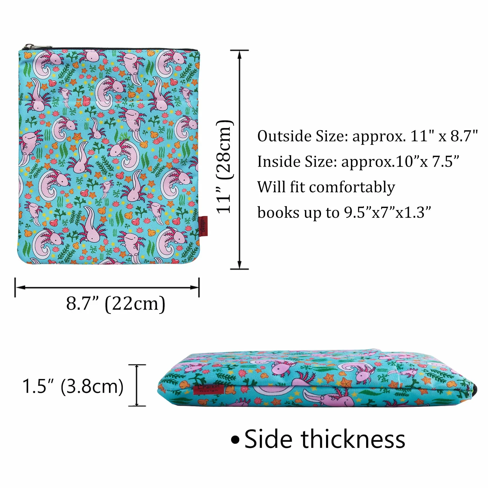 Axolotl Gifts etui na książki z zamkiem błyskawicznym i przednią kieszenią, okładki na książki w miękkiej okładce, 28 x 20 cm, prezenty dla miłośników książek