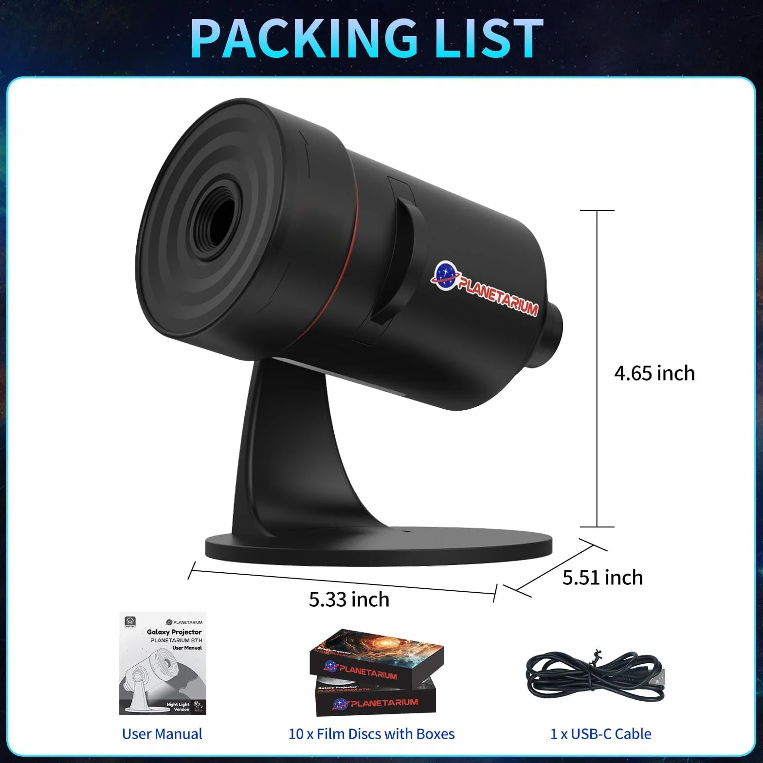 Projektor Star 8. generacji Galaxy HD planetarium lampka nocna obracana 360° mgła z regulowanym przyciskiem i timerem
