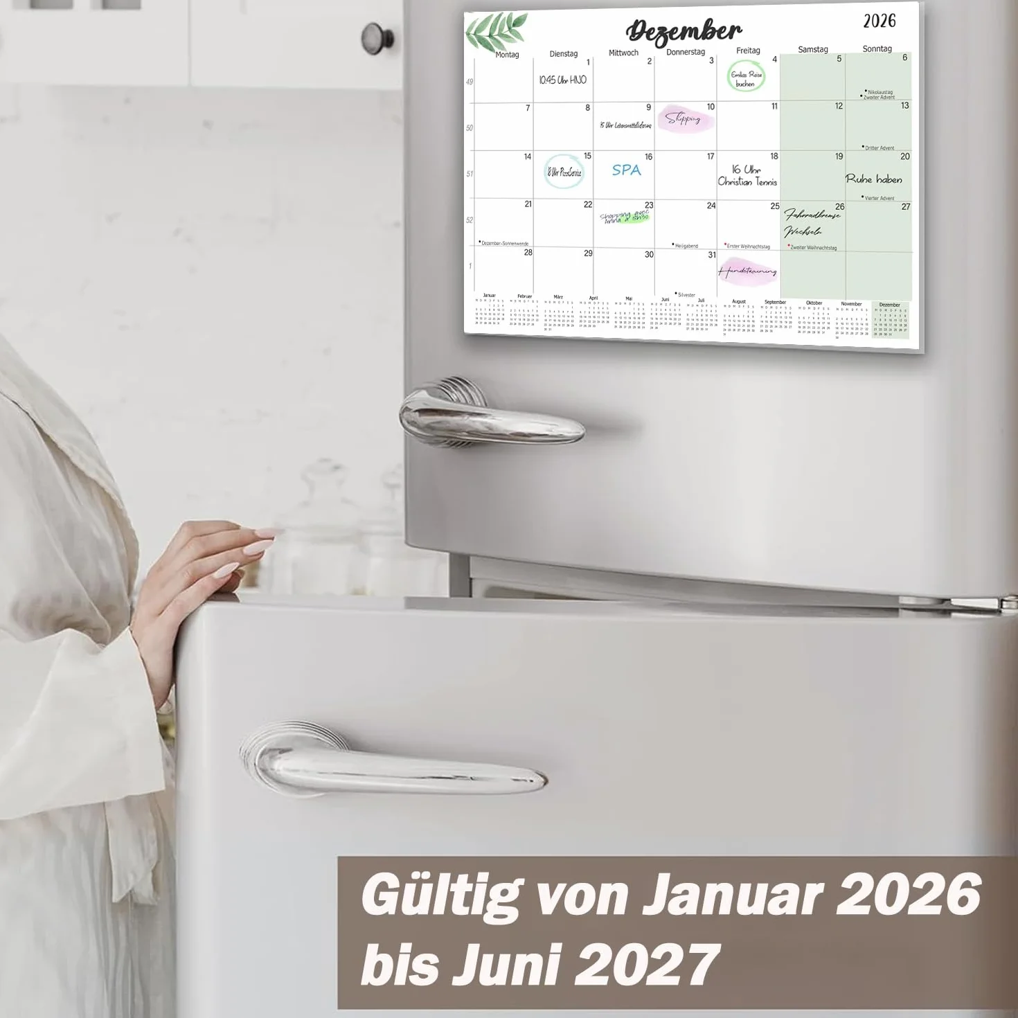 Magnetyczny kalendarz na lodówkę 2026 32 x 22 cm, magnetyczny kalendarz od października 2025 do grudnia 2026 r., planer miesięczny/kalendarz ścienny, kalendarz rodzinny do domu lub biura