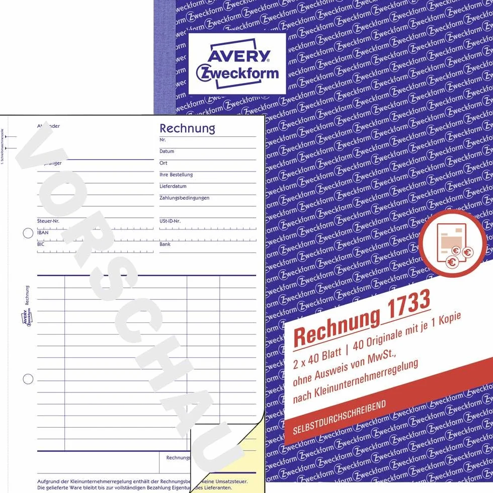 AVERY Zweckform 1733 Rachunek dla Małych Przedsiębiorców A5 2x40 Arkuszy Samokopiujący Biały/Żółty