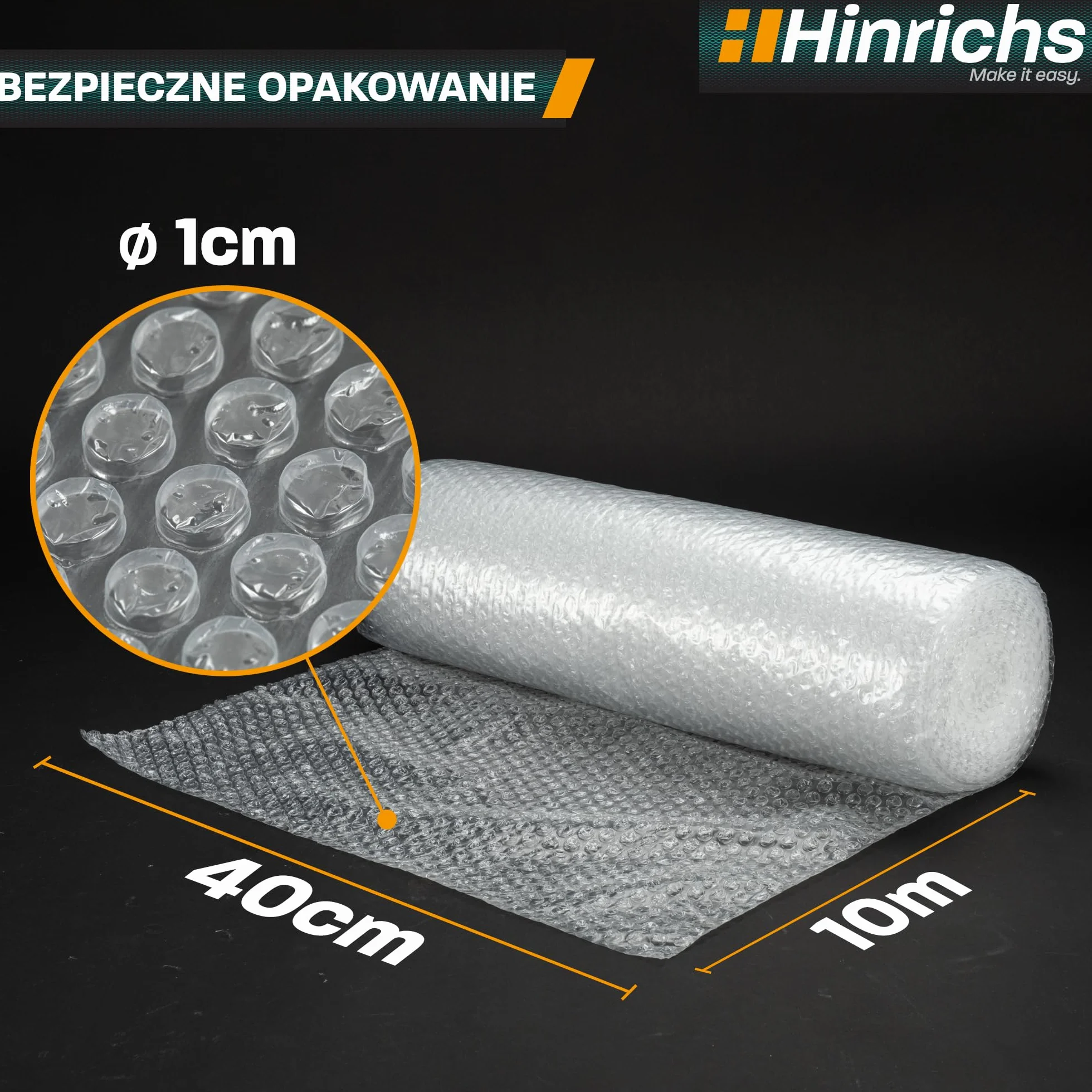 Hinrichs Folia Bąbelkowa w Rolce 10m x 40cm do Pakowania i Wysyłki