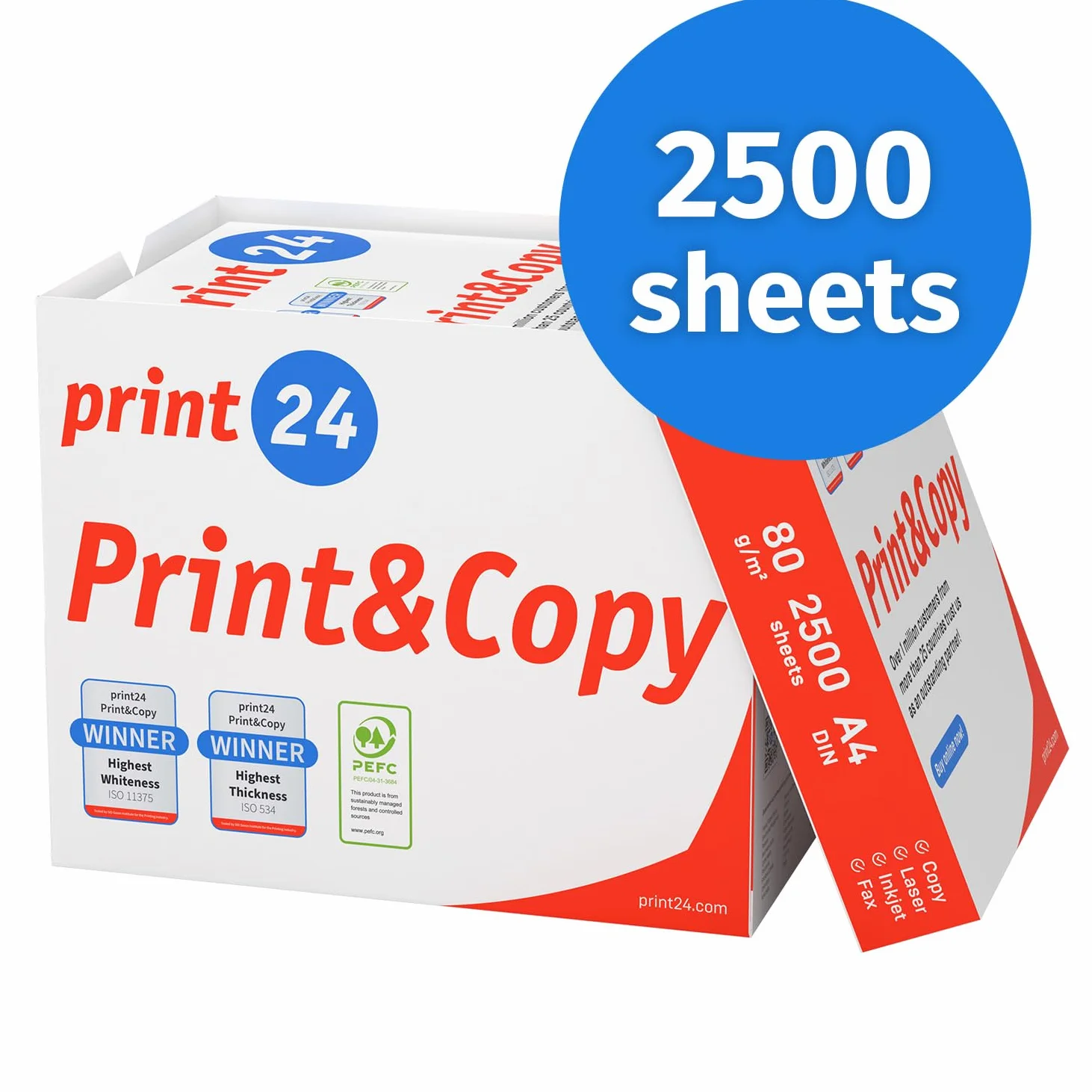 Papier do drukarki, papier do kopiowania, 2500 arkuszy, 5 x 500 A4, 80 g, wysoka biel, CIE 160, zwycięzca testu PEFC, certyfikat ekologiczny