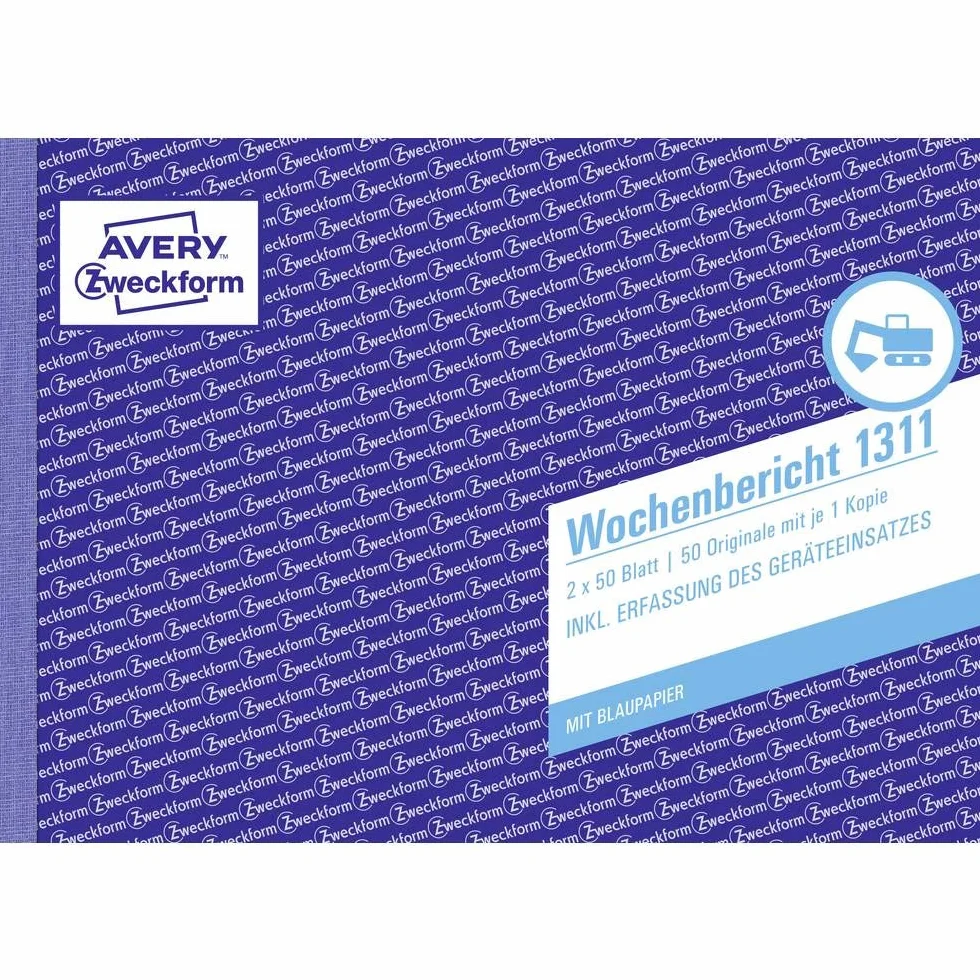 AVERY Zweckform Raport tygodniowy 1311 (A5 poprzeczny, z 2 arkuszami niebieskiego papieru, sprawdzony przez ekspertów prawnych, dla Niemiec/Austrii do tygodniowej dokumentacji wydajności pracy, 2 x 50 arkuszy), biały/żółty