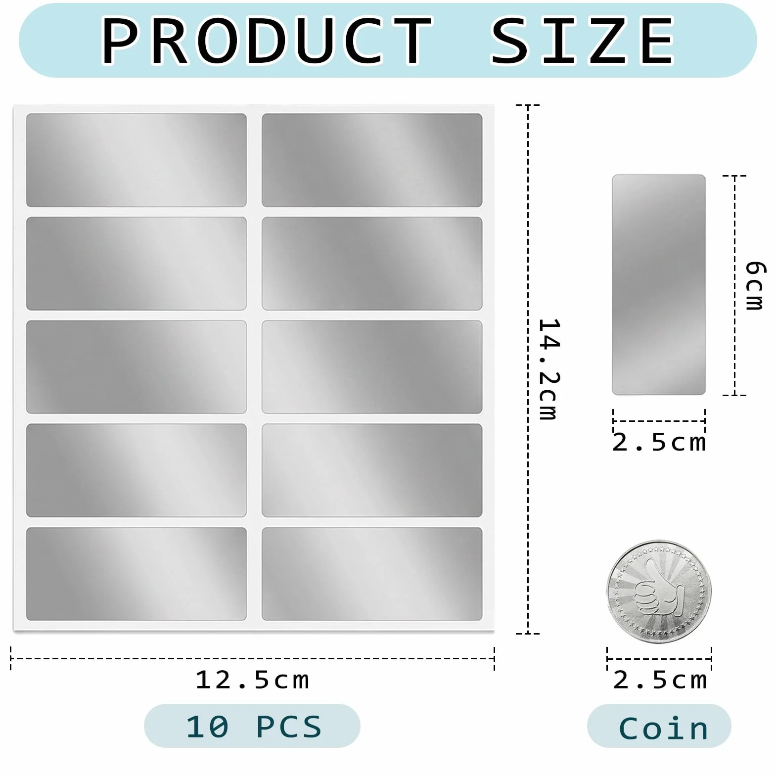 Naklejki do zdrapywania 60 x 25 mm, srebrne, z metalową monetą, zestaw 100 sztuk
