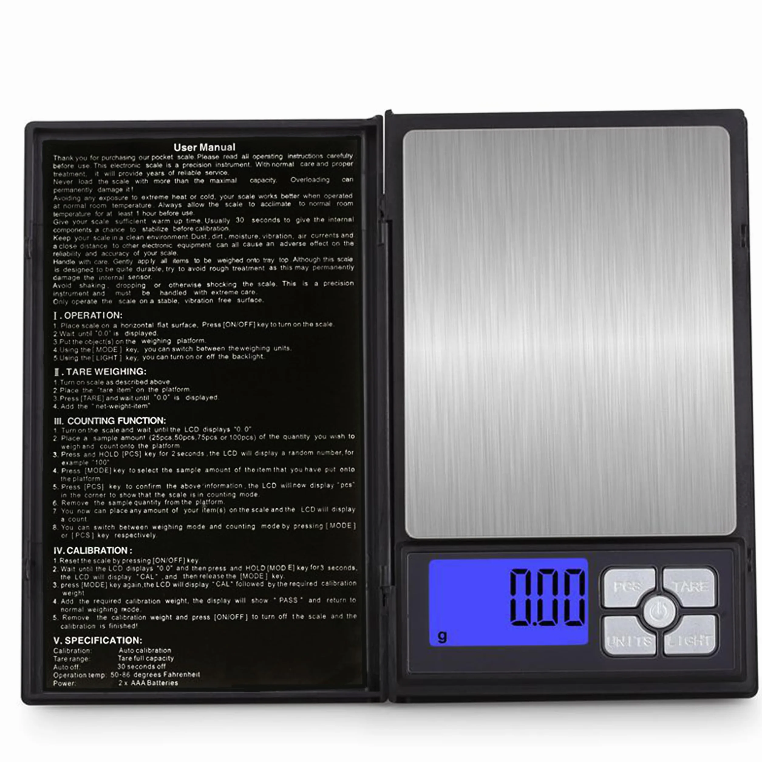 Retoo Waga kieszonkowa 200 g/0,01 g, waga do biżuterii, złota waga precyzyjna, waga cyfrowa, wielofunkcyjna z podświetlanym wyświetlaczem LCD, waga miligramowa, waga monet do biżuterii, waga