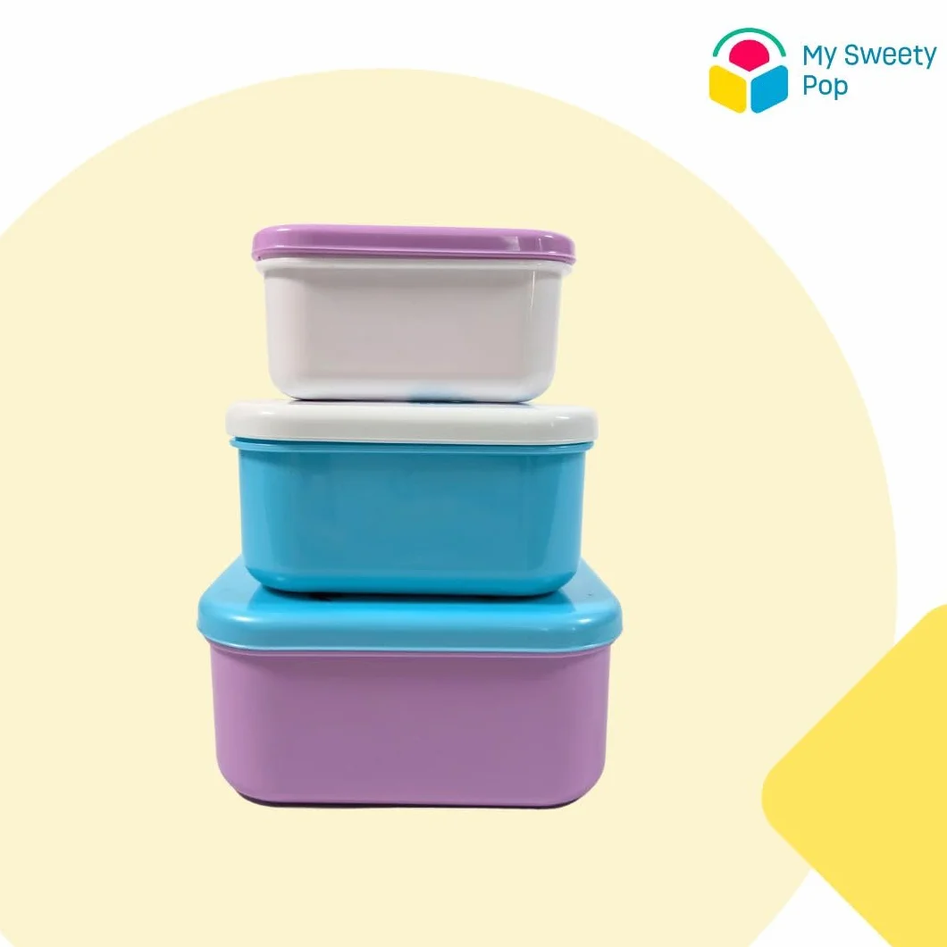 Stitch Pudełko na lunch, zestaw 3 sztuki, z możliwością układania w stos, 11,5 cm, dla dzieci, do żłobka, przedszkola, szkoły, na wakacje – fioletowe/niebieskie/białe
