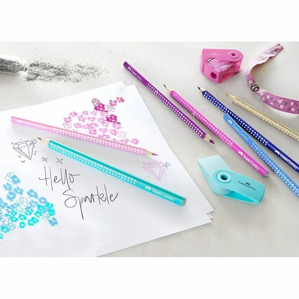 FABER-CASTELL zestaw kredek Sparkle 12 sztuk metalowe etui trójkątne