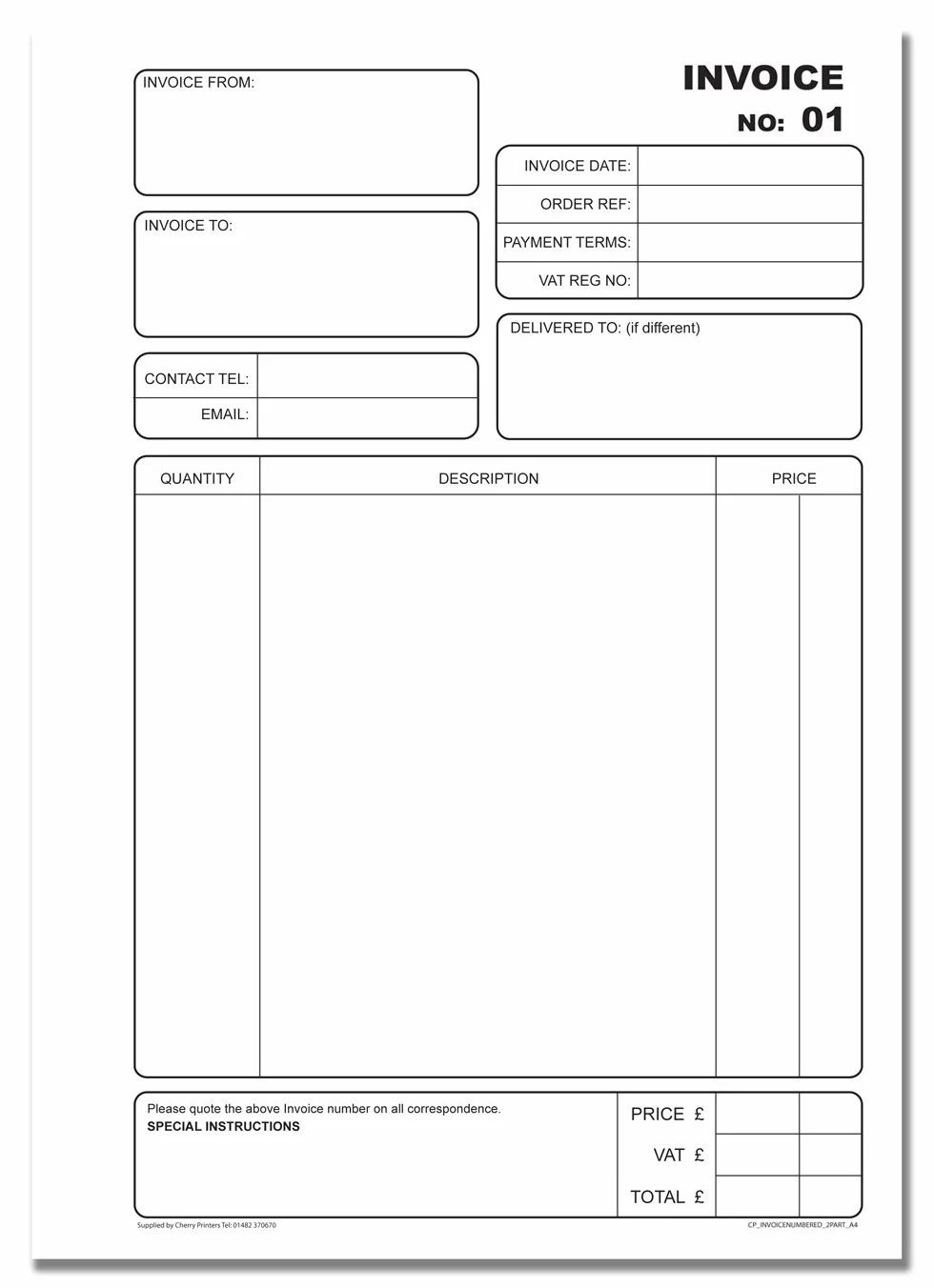 Cherry Carbonless NCR Invoice Book A4 50 zestawów ponumerowane