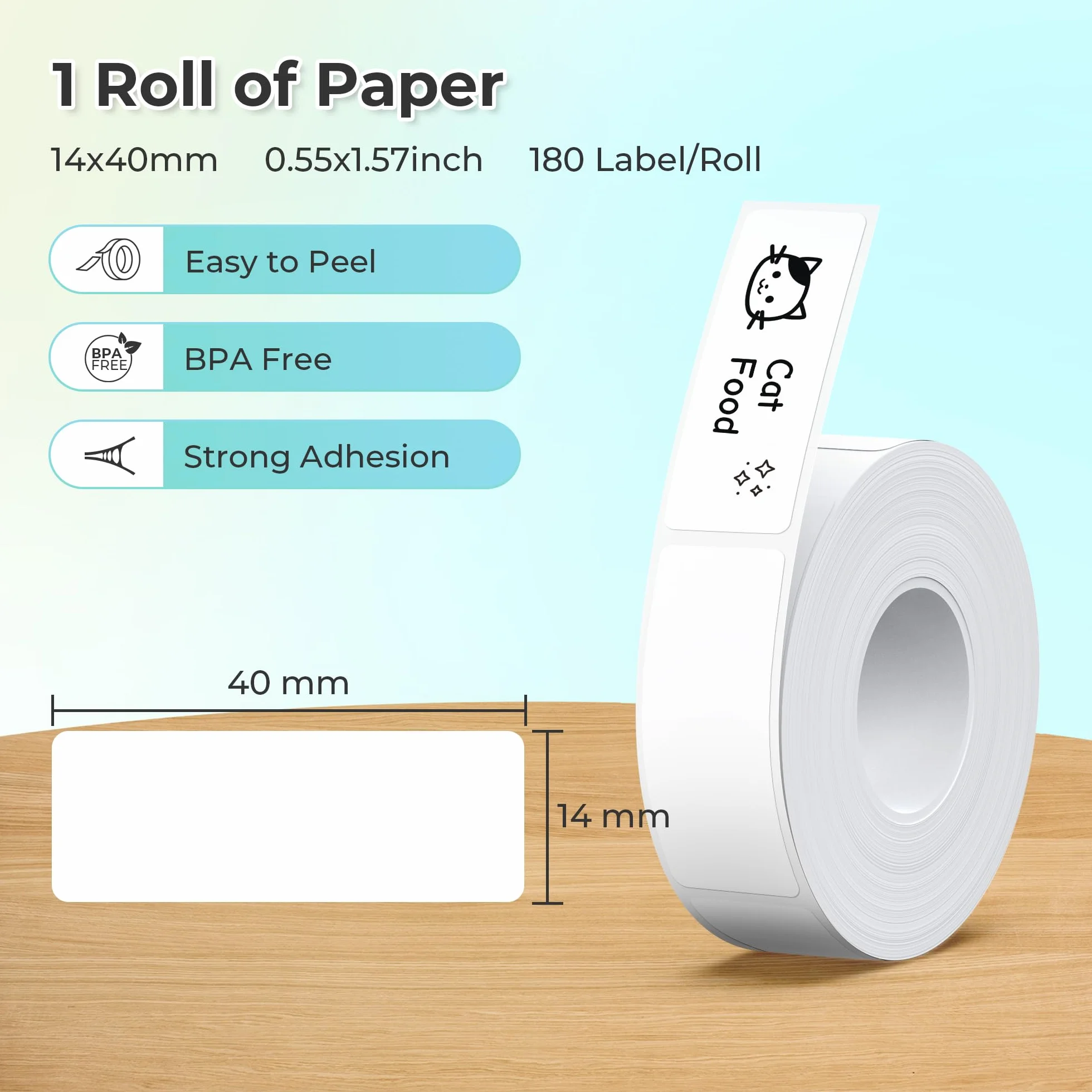 NELKO P21 Taśma do etykietowania etykiet, dostosowany papier do drukowania etykiet, 14 x 40 mm (0,55 cala x 1,57 "), standardowa laminowana taśma do etykietowania biurowego, wymienna taśma termiczna