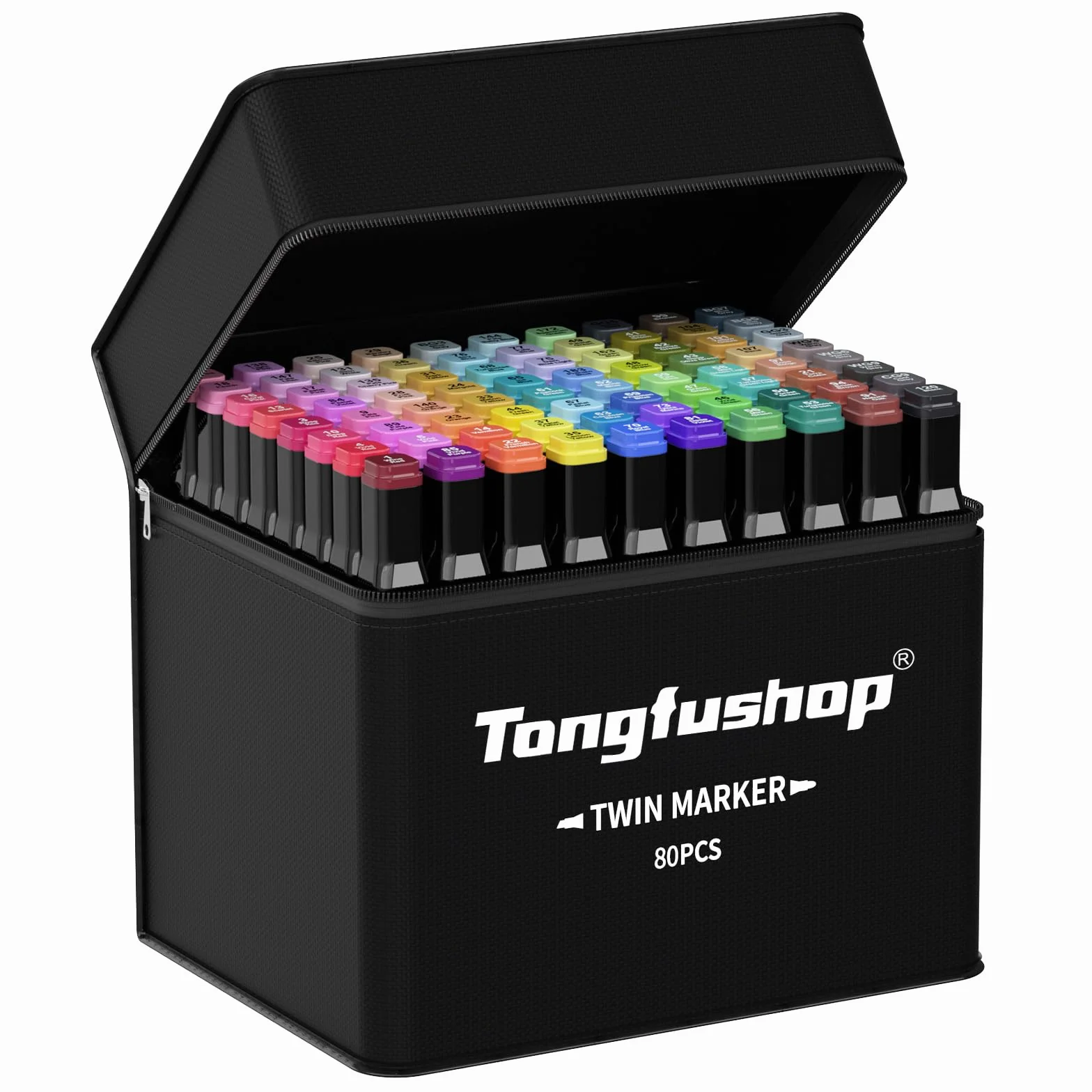 Tongfushop 80-kolorowy zestaw markerów alkoholowych z podwójnym ostrzem, szybkoschnący, do rysowania i projektowania