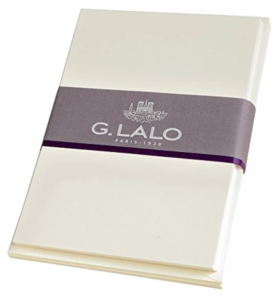 Lalo 29300L – Zestaw korespondencyjny: 10 kart wizytowych 10,7x15,2 cm 350g i 10 kopert z podszewką 11,4x16,2 cm – papier Vélin Pur Coton (aksamitny z bawełną), kolor kremowy