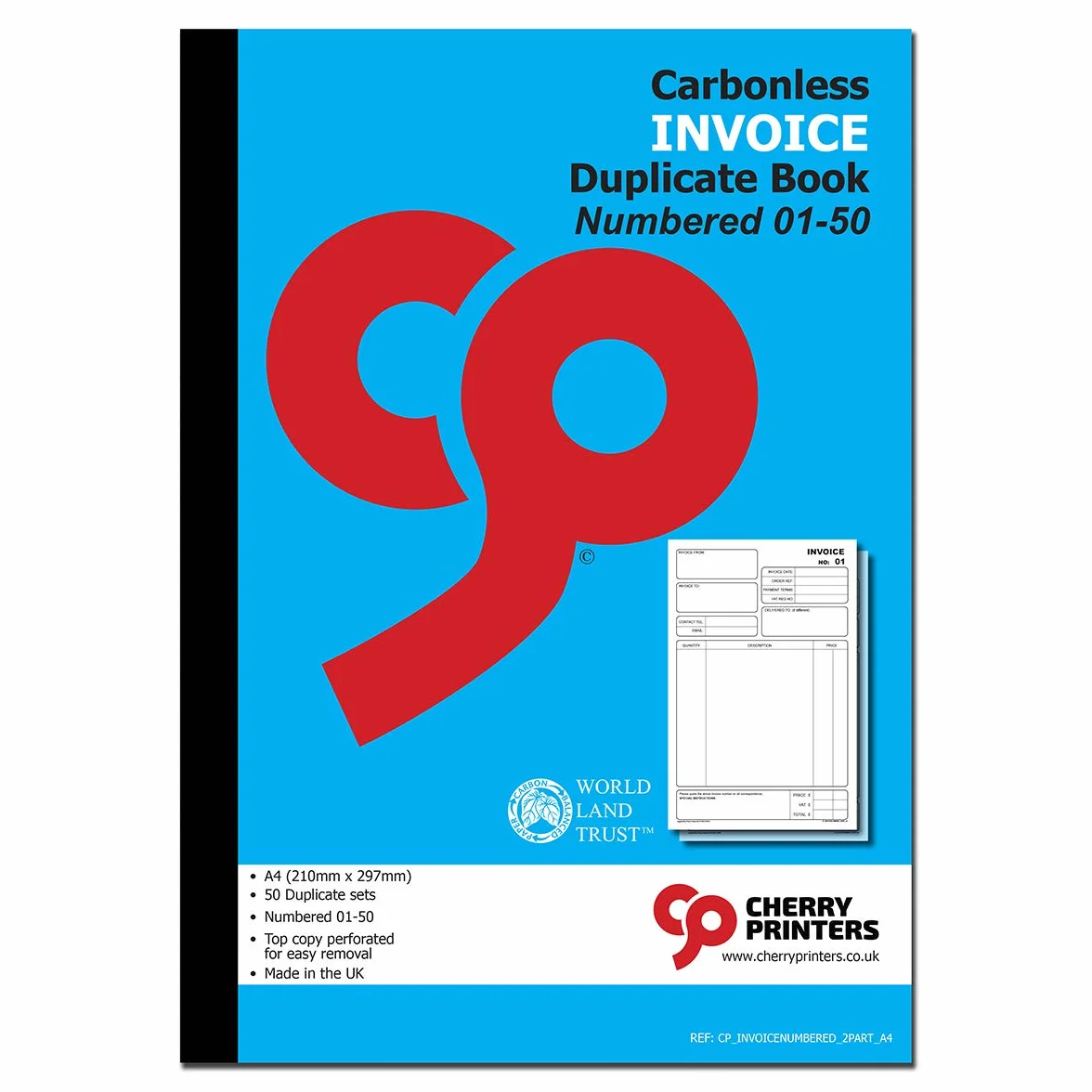 Cherry Carbonless NCR Invoice Book A4 50 zestawów ponumerowane