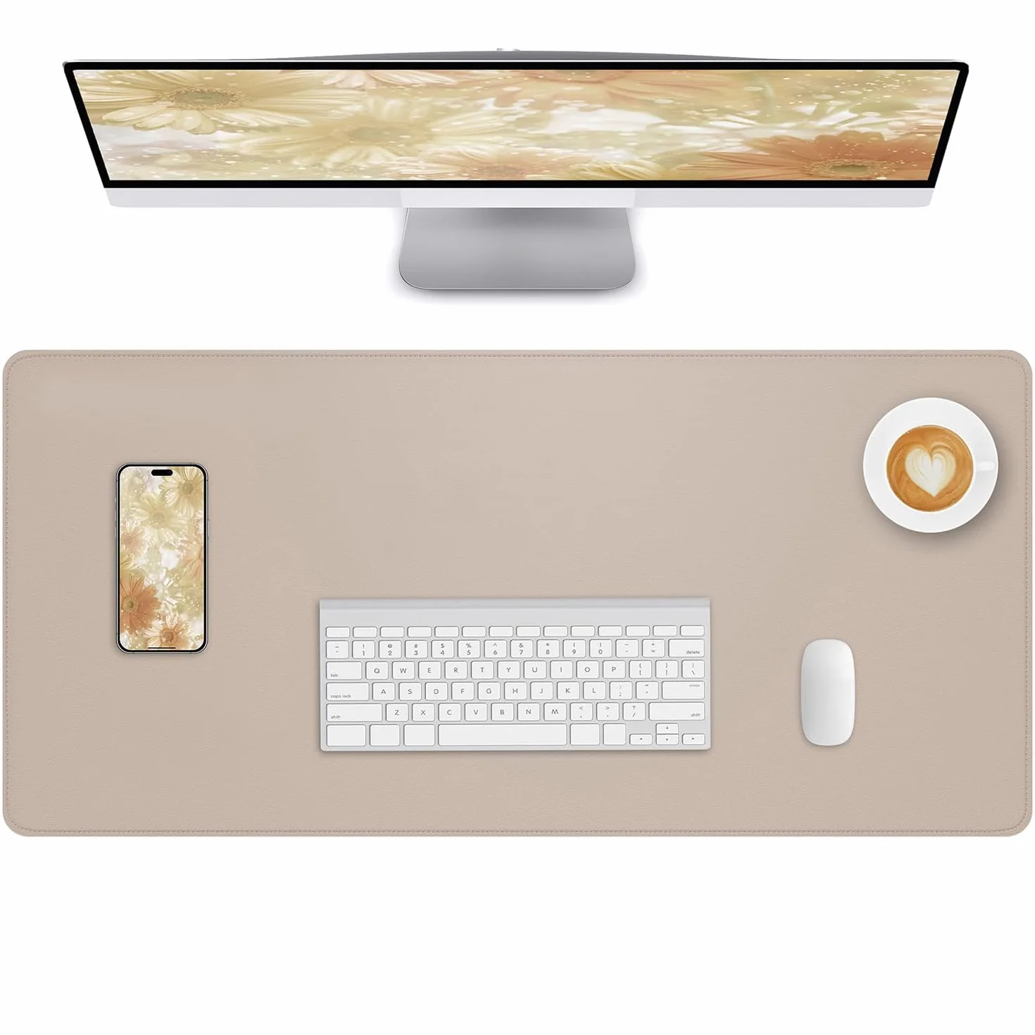 Skórzana podkładka do myszy Biurko Antypoślizgowa Desk Pad Laptop Mouse Pad Mat Wodoodporna podkładka do Pisania do Biuro i Domu (Beżowy, 120x43cm)