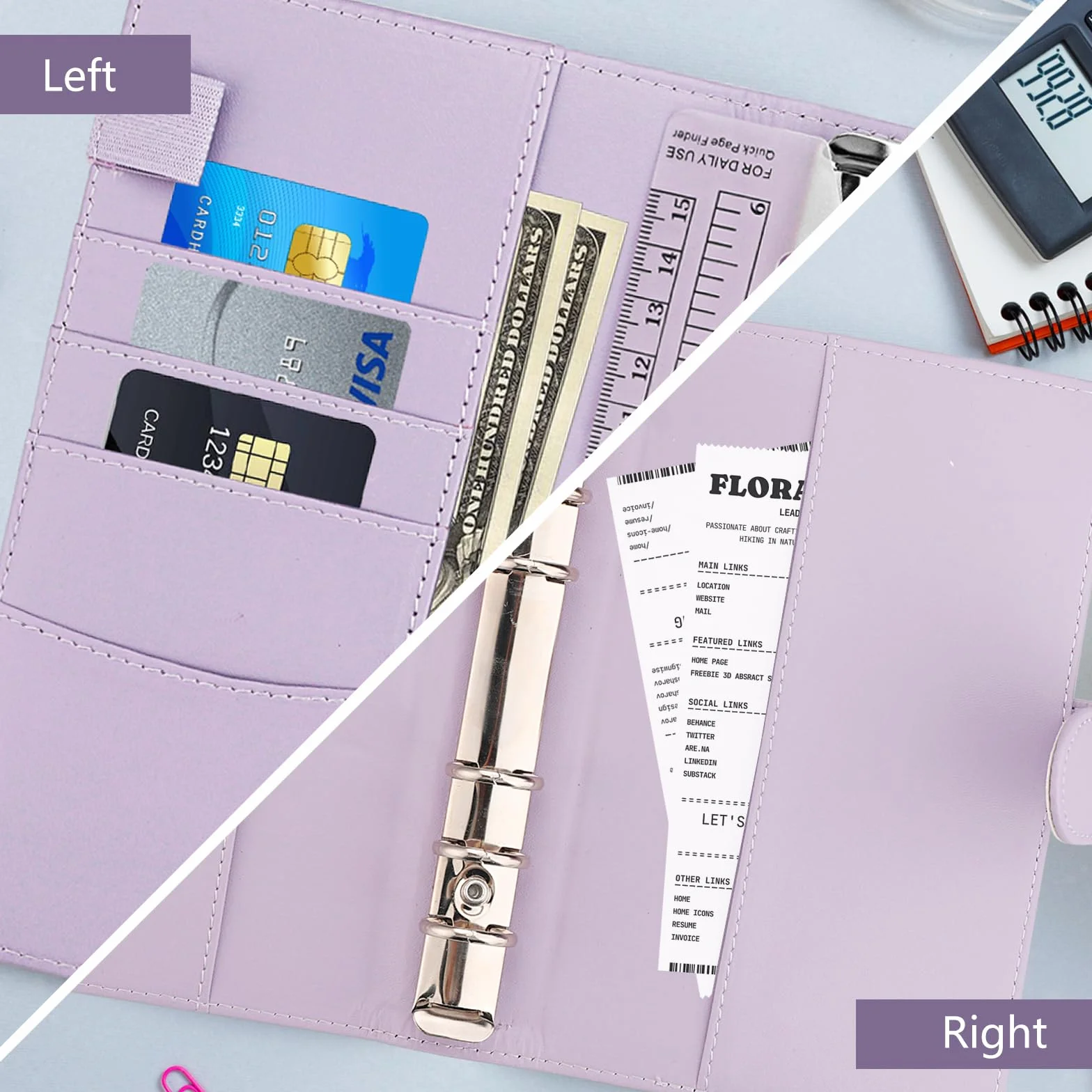 Składnik do pierścieni A6-30 Piece Money Binder z kopertami szlifkowymi i etykietami - idealny dla kopert budżetowych i skrładnik budżetowy francuski do organizacji pracy i domu (fioletowy)