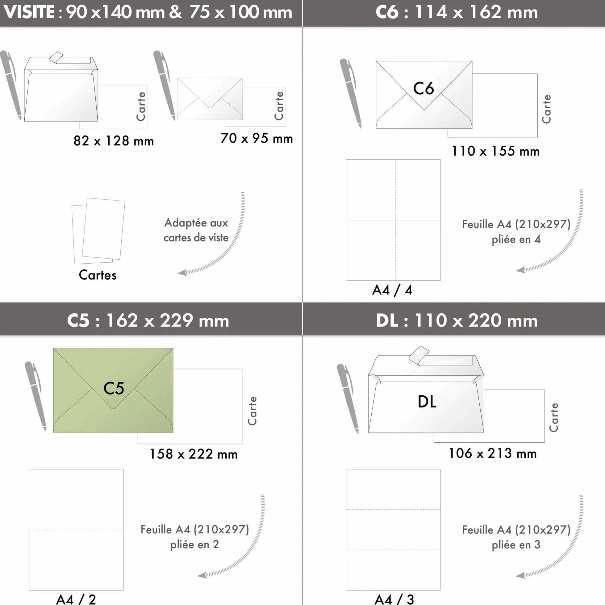 Clairefontaine 5462C – Zestaw 20 kopert z klejem do zwilżenia – Format C5 16,2x22,9cm – 120g/m² – kolor niebieski – Zaproszenia, imprezy i korespondencja – Kolekcja Pollen – Gładki papier Premium