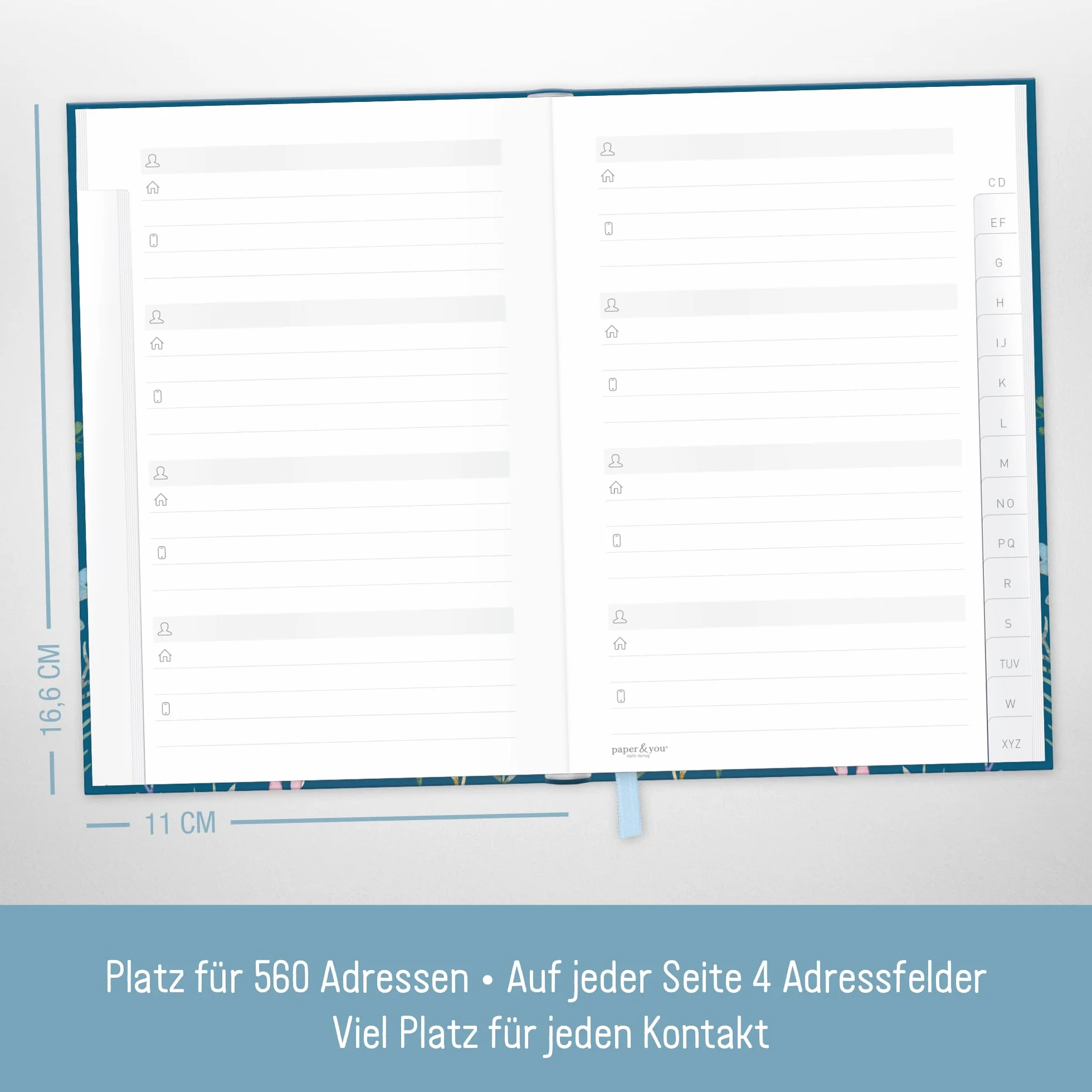 Książka adresowa paper&you® A6+ z indeksem A-Z, papier premium 120 g/m² Happy Flower