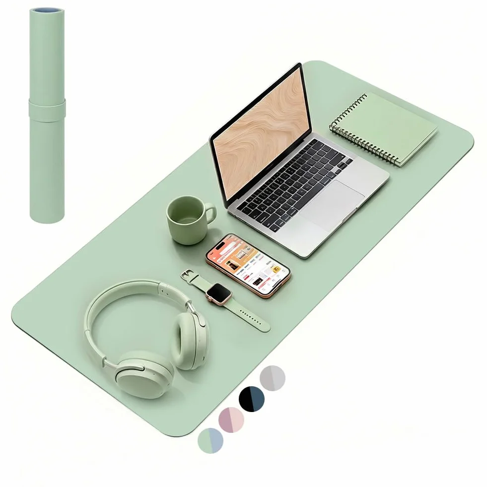 AUYAO Podkładka pod biurko, 90 x 40 cm podkładka z poliuretanowej skóry, wielofunkcyjna podkładka pod mysz do biura, podkładka pod laptopa, podkładka biurkowa do biura/domu, dwustronna (miętowa